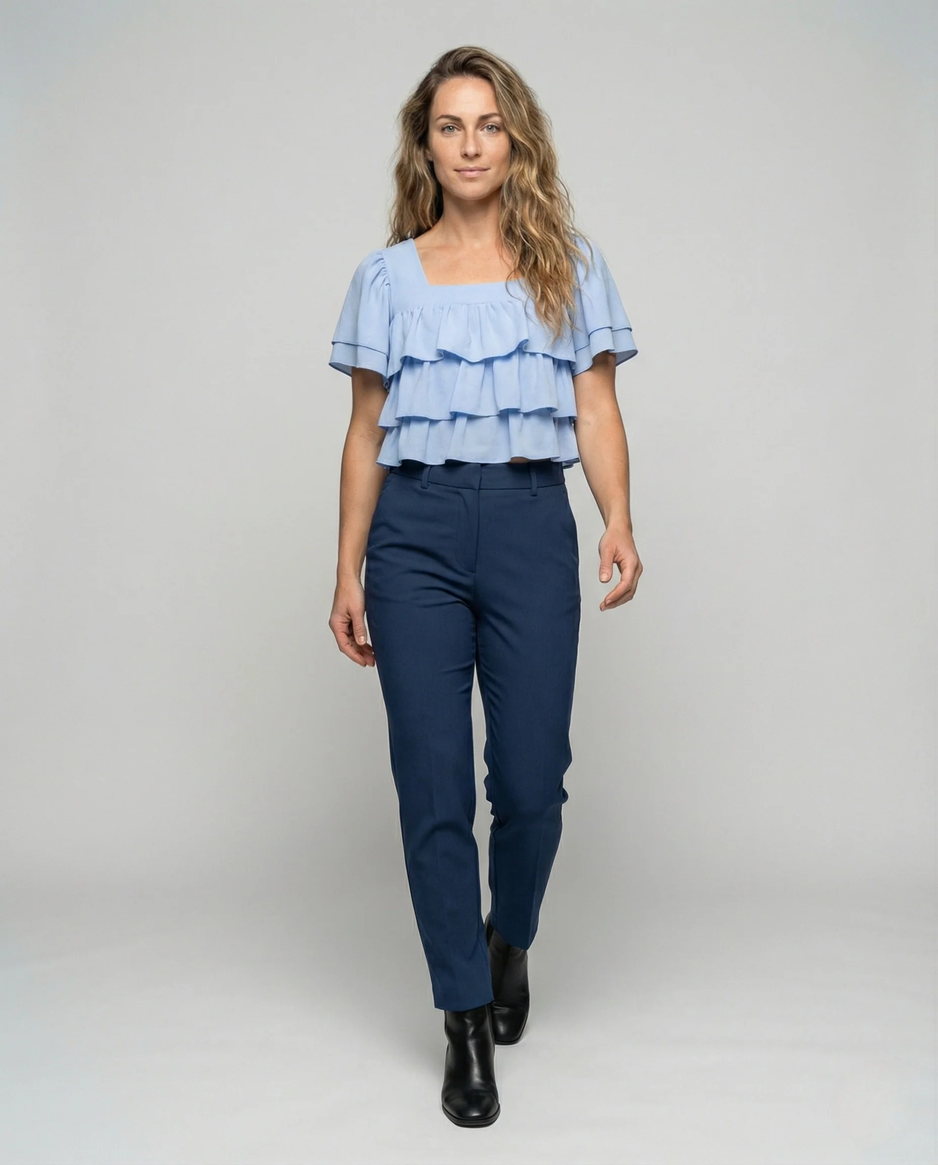 Damen Bauchfreies Volant Top mit Quadratischem Ausschnitt
