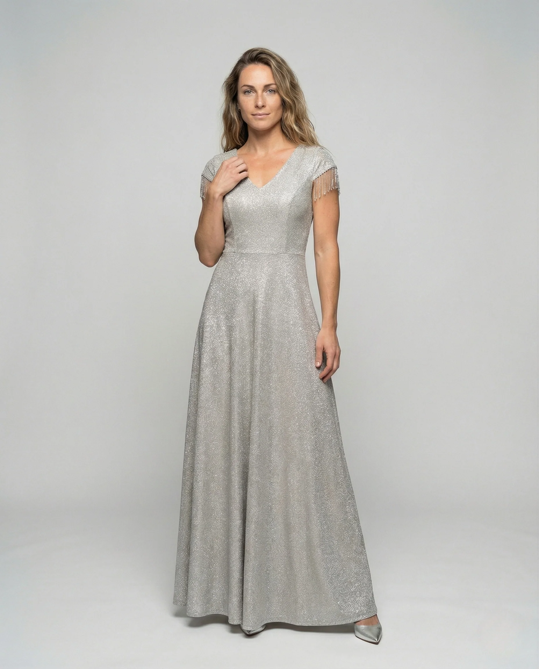 Damen Glitzerndes Abendkleid mit Fransenärmeln