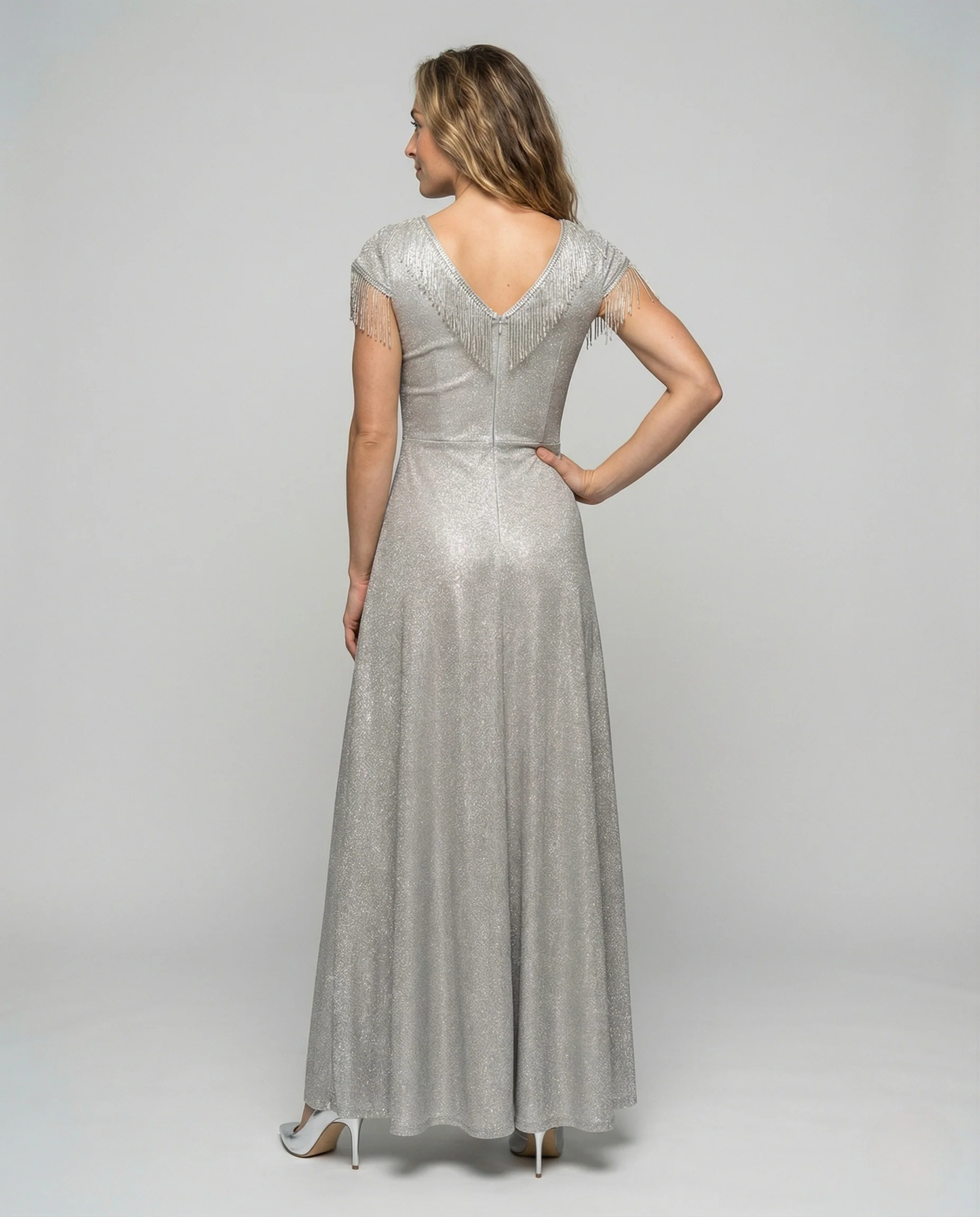 Damen Glitzerndes Abendkleid mit Fransenärmeln - Image 4