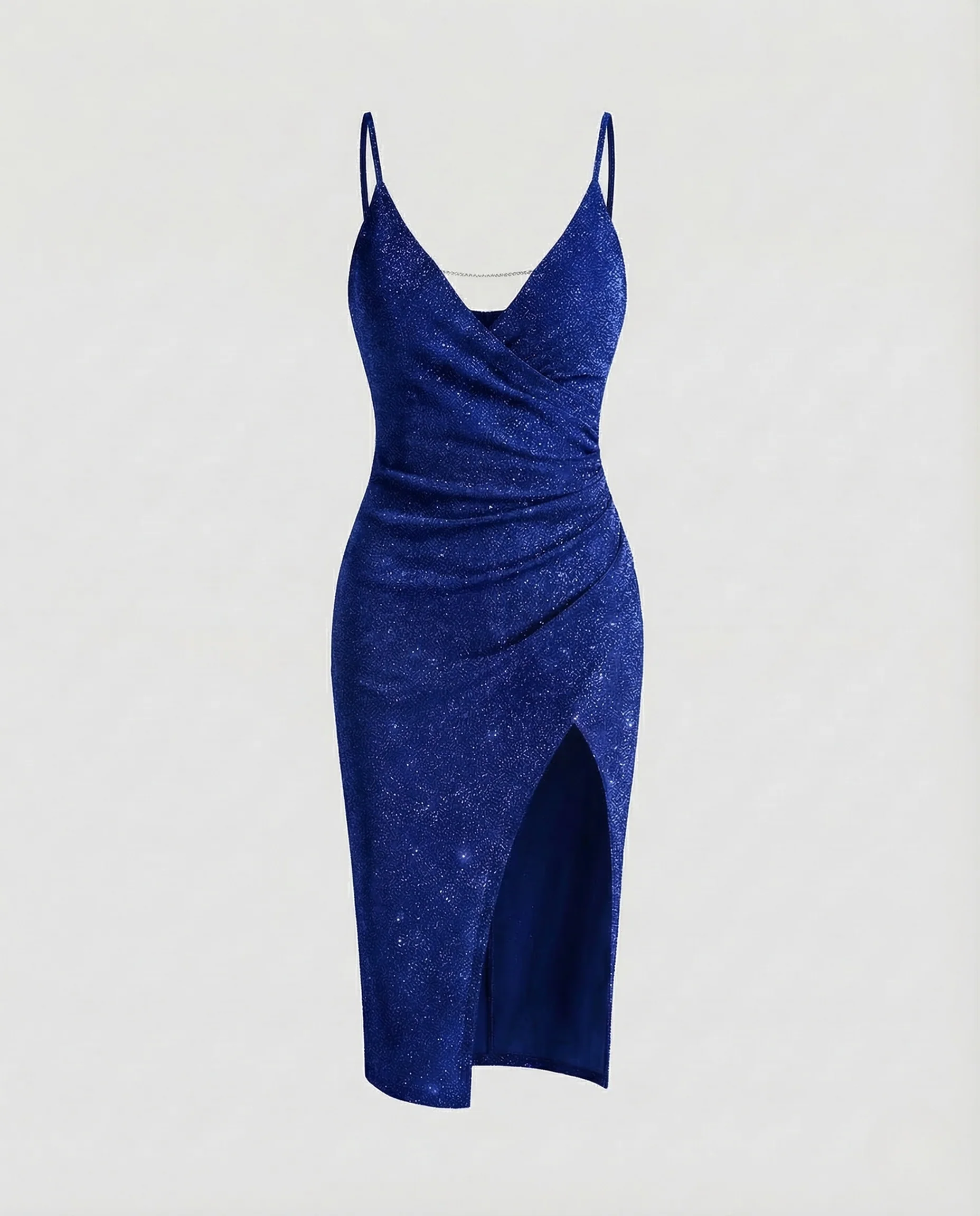 Damen Glitzer Minikleid Spaghettiträger Schlitz - Image 4