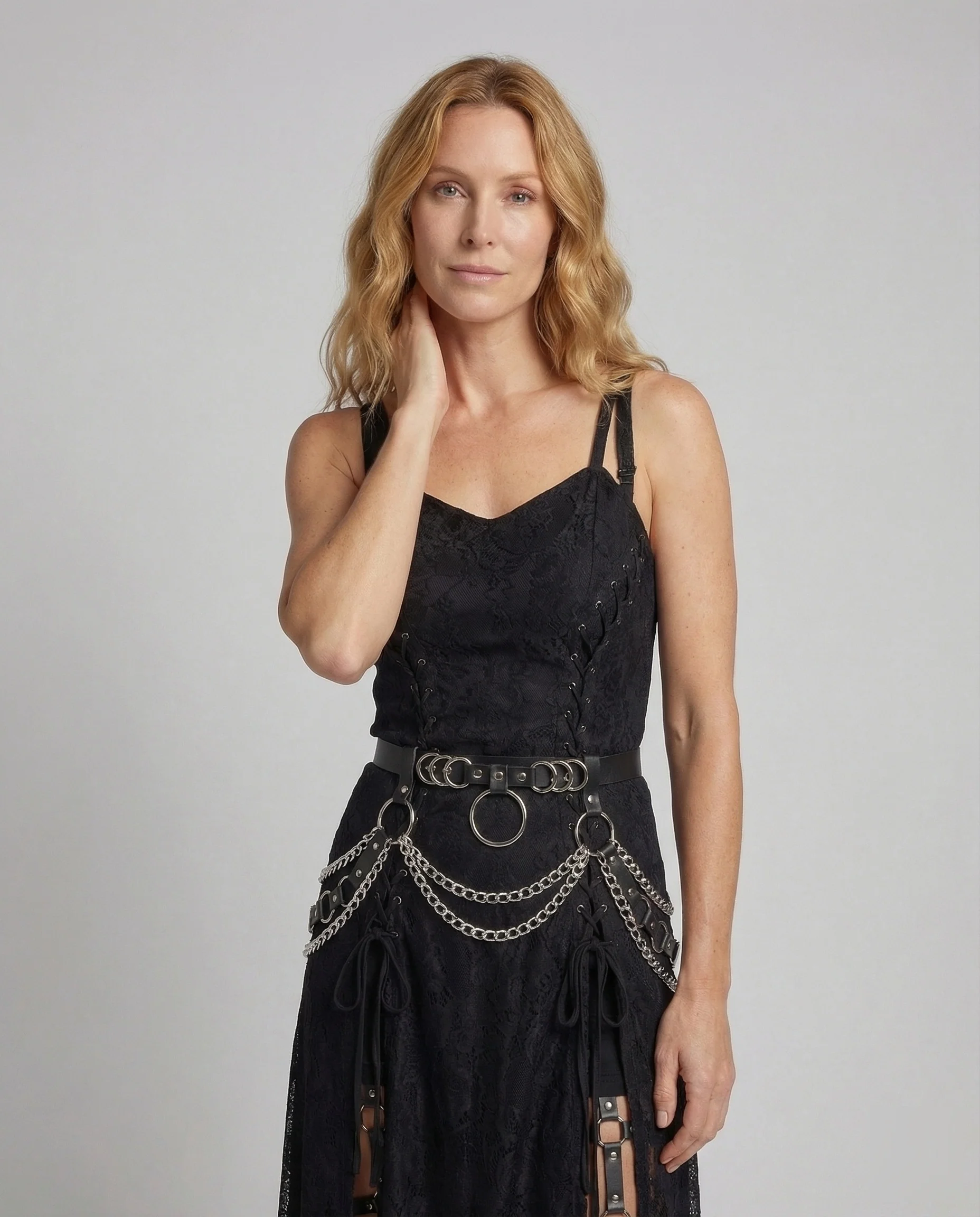 Damen Gothic Minikleid Spitze O Ring - Image 3