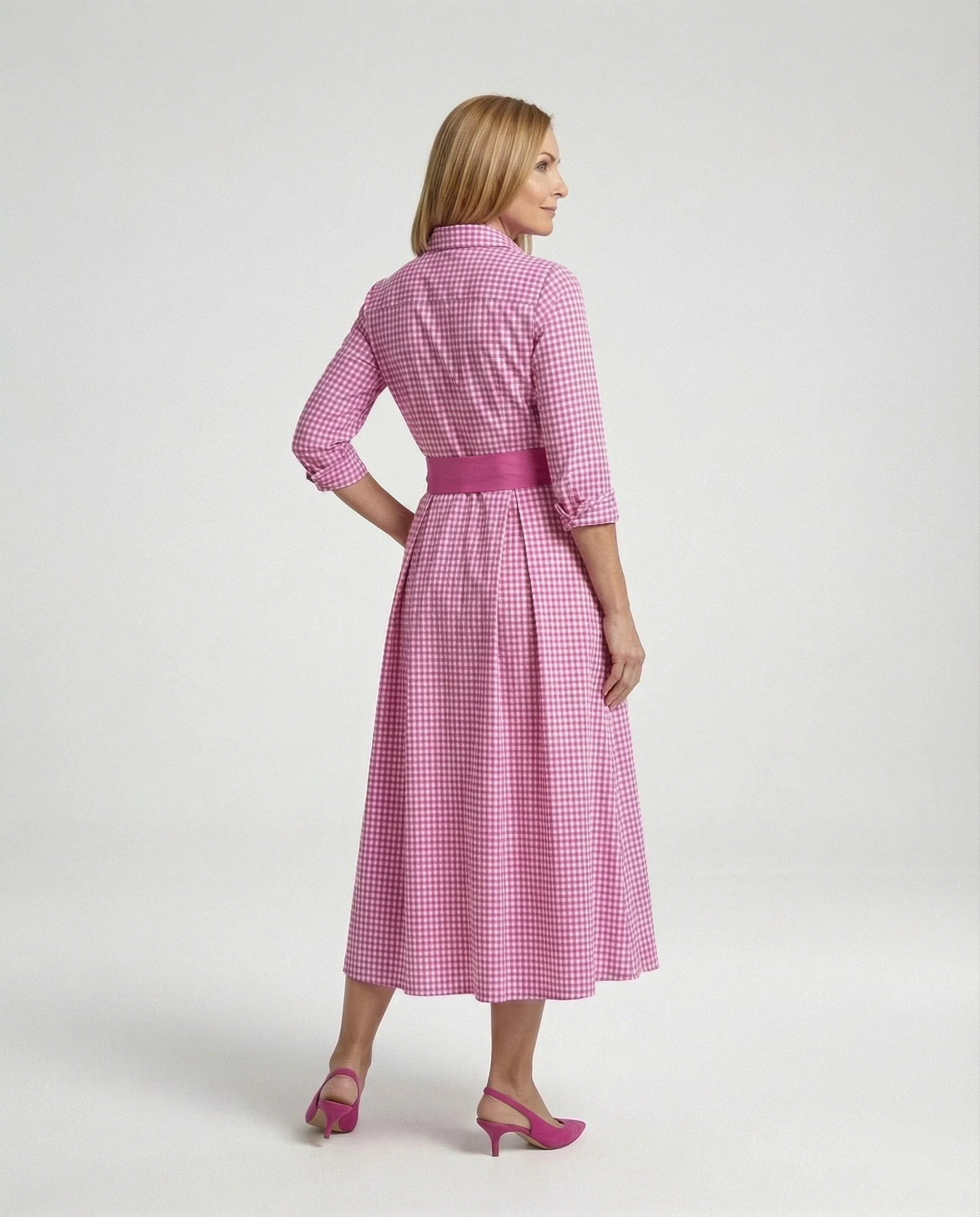 Damen Wickelkleid Midi Hemdlook - Image 4
