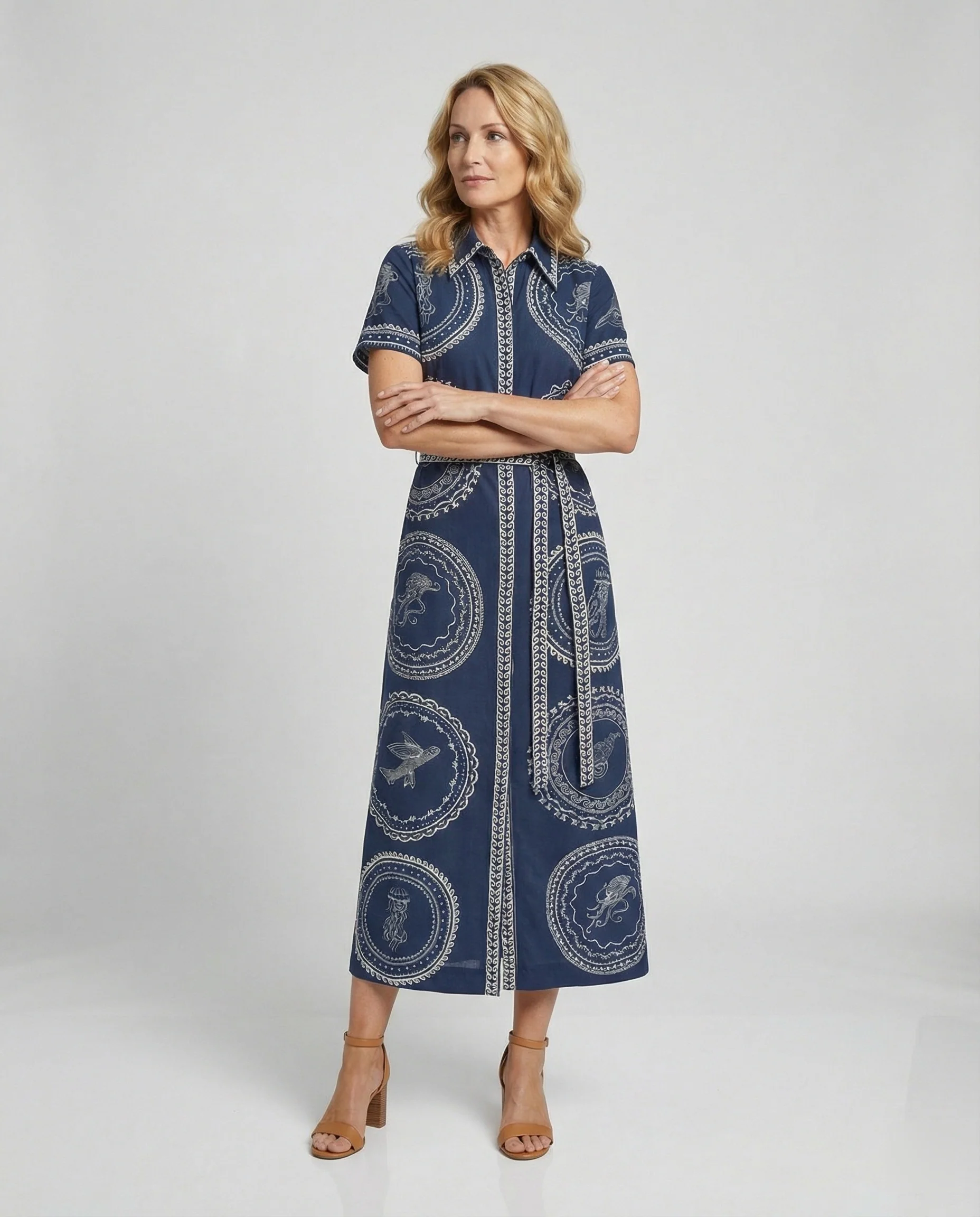 Maxikleid Damen Hemdblusenkleid Print