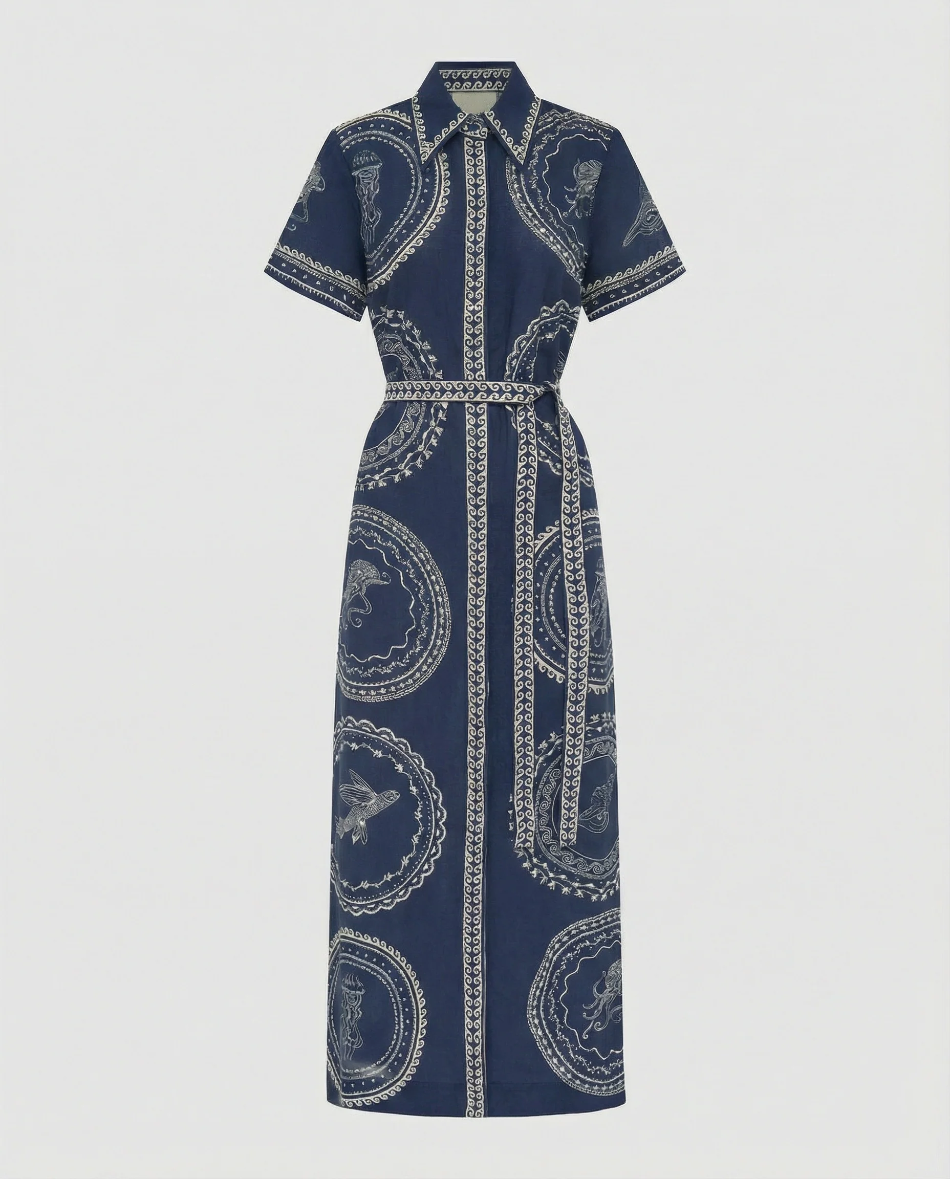 Maxikleid Damen Hemdblusenkleid Print - Image 4