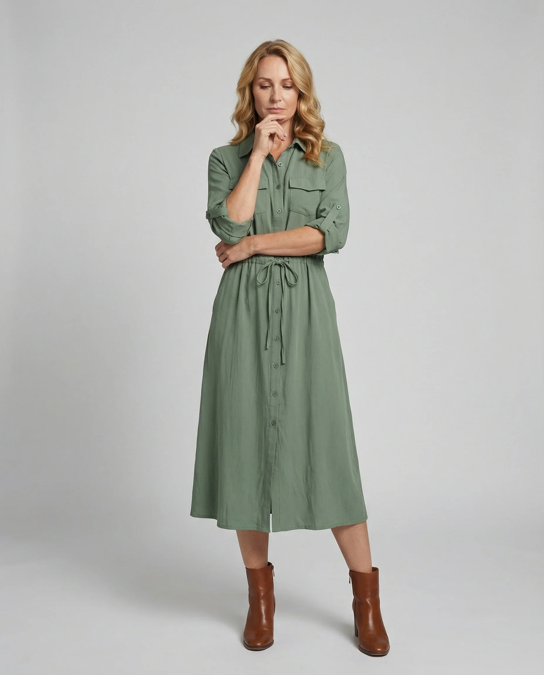 Damen Hemdblusenkleid mit Kordelzug - Image 3