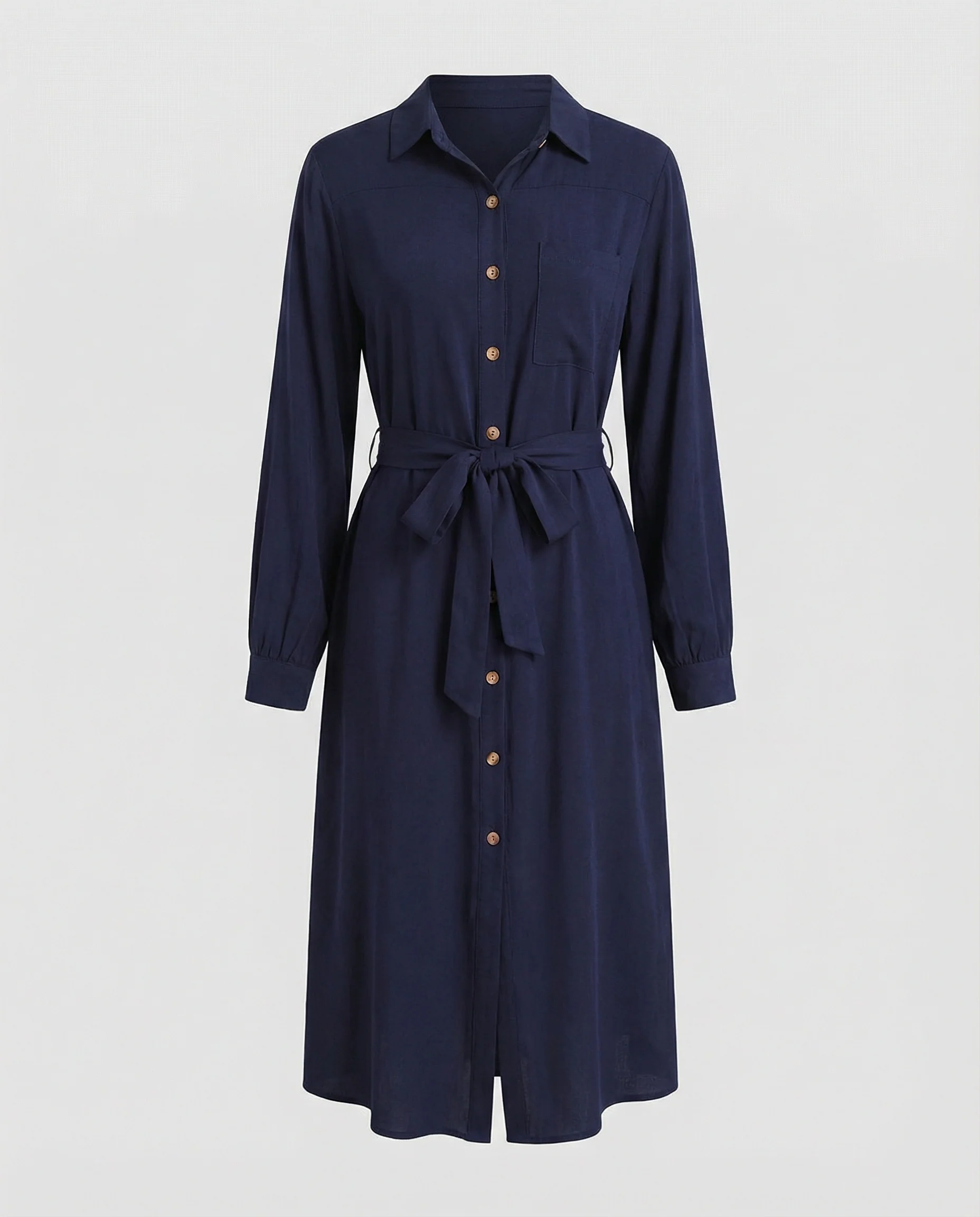 Freizeitkleid Damen Hemdblusenkleid mit Taillengürtel