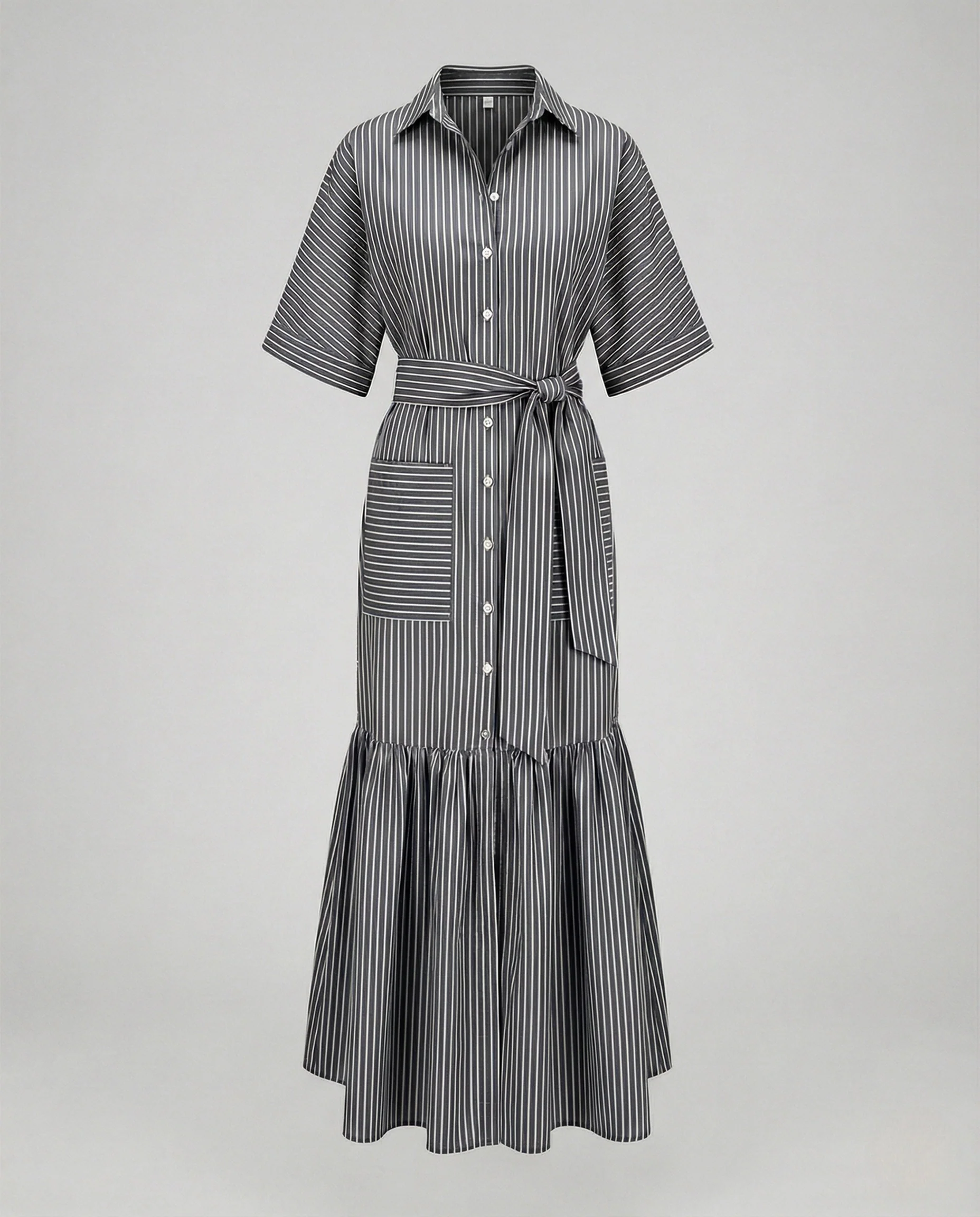 Maxikleid Damen Hemdkleid mit Gürtel - Image 10
