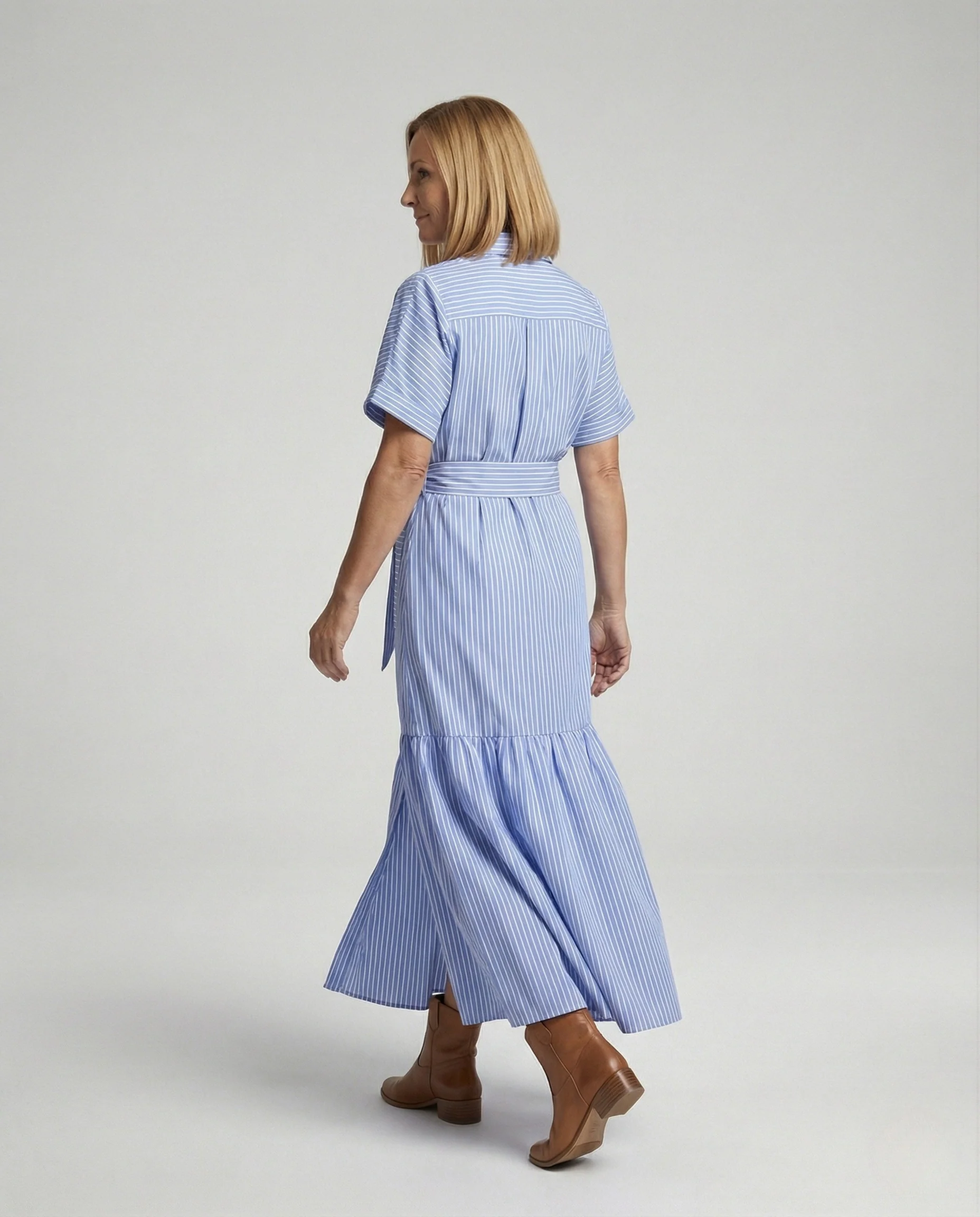 Maxikleid Damen Hemdkleid mit Gürtel - Image 4