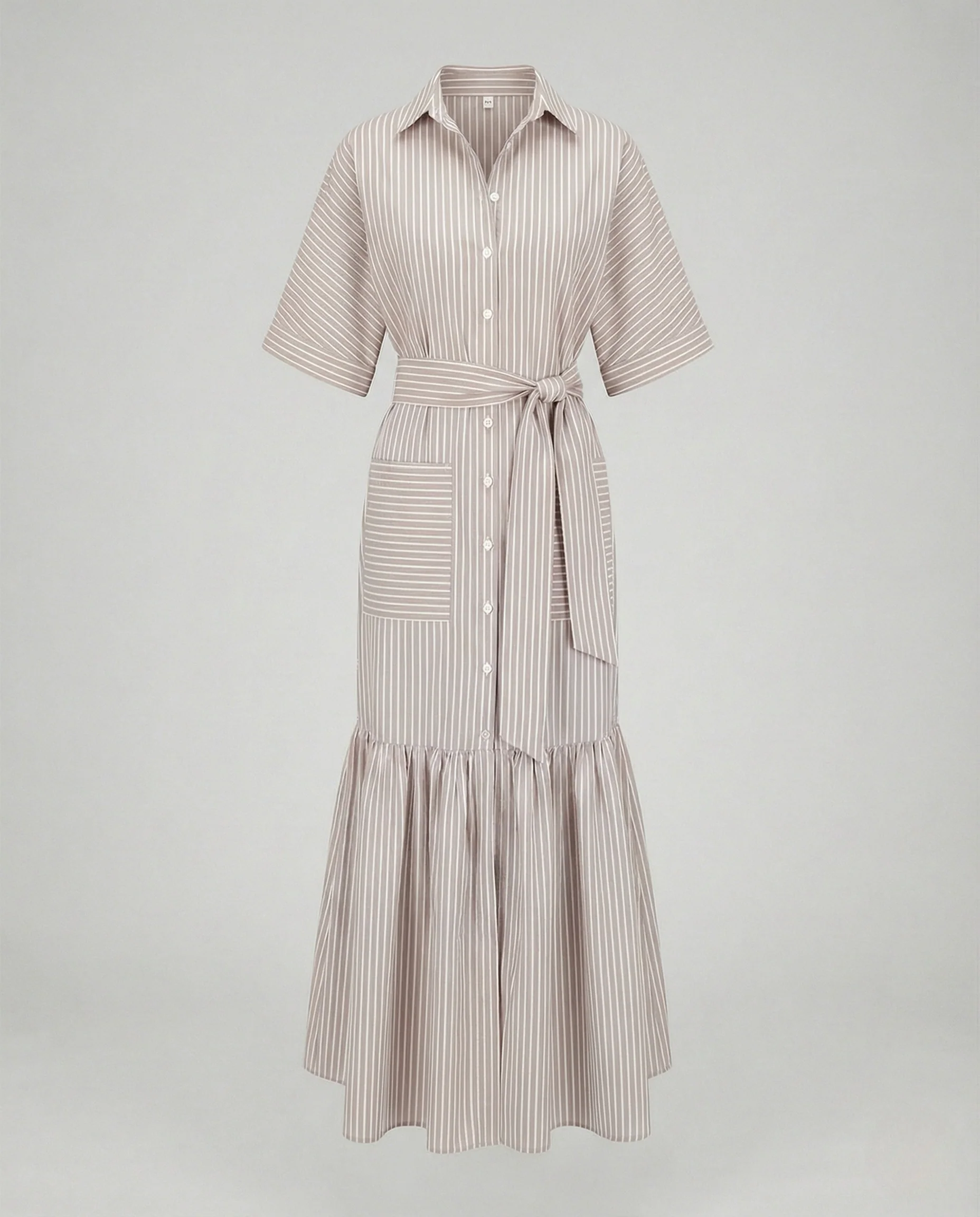 Maxikleid Damen Hemdkleid mit Gürtel - Image 9