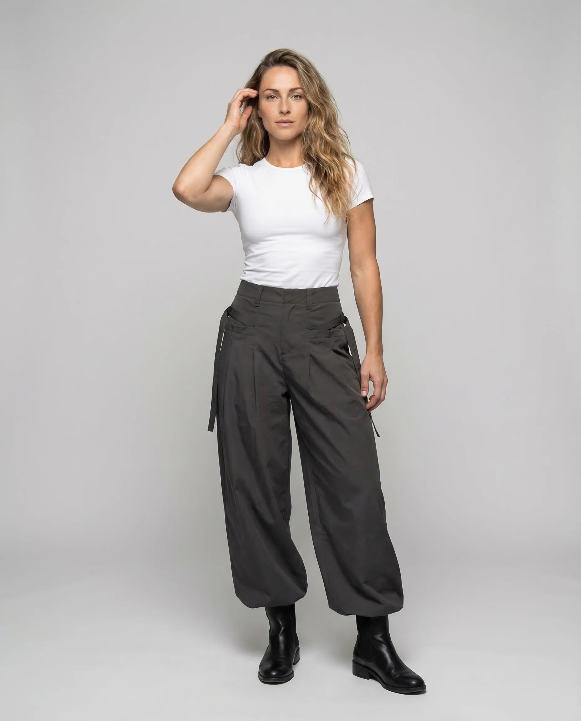 Damen Bundfaltenhose High Waist Oversize
