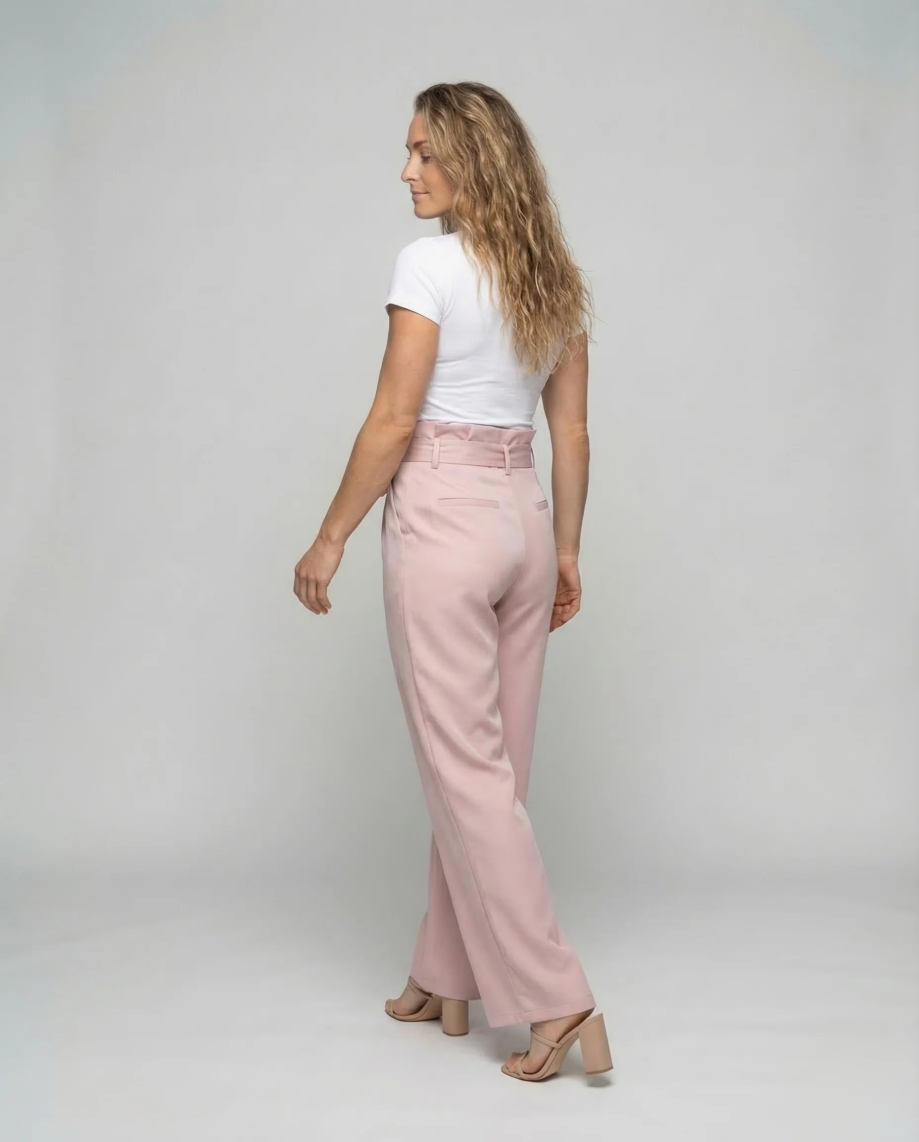 Damen Hose High Waist Bindegürtel - Image 4