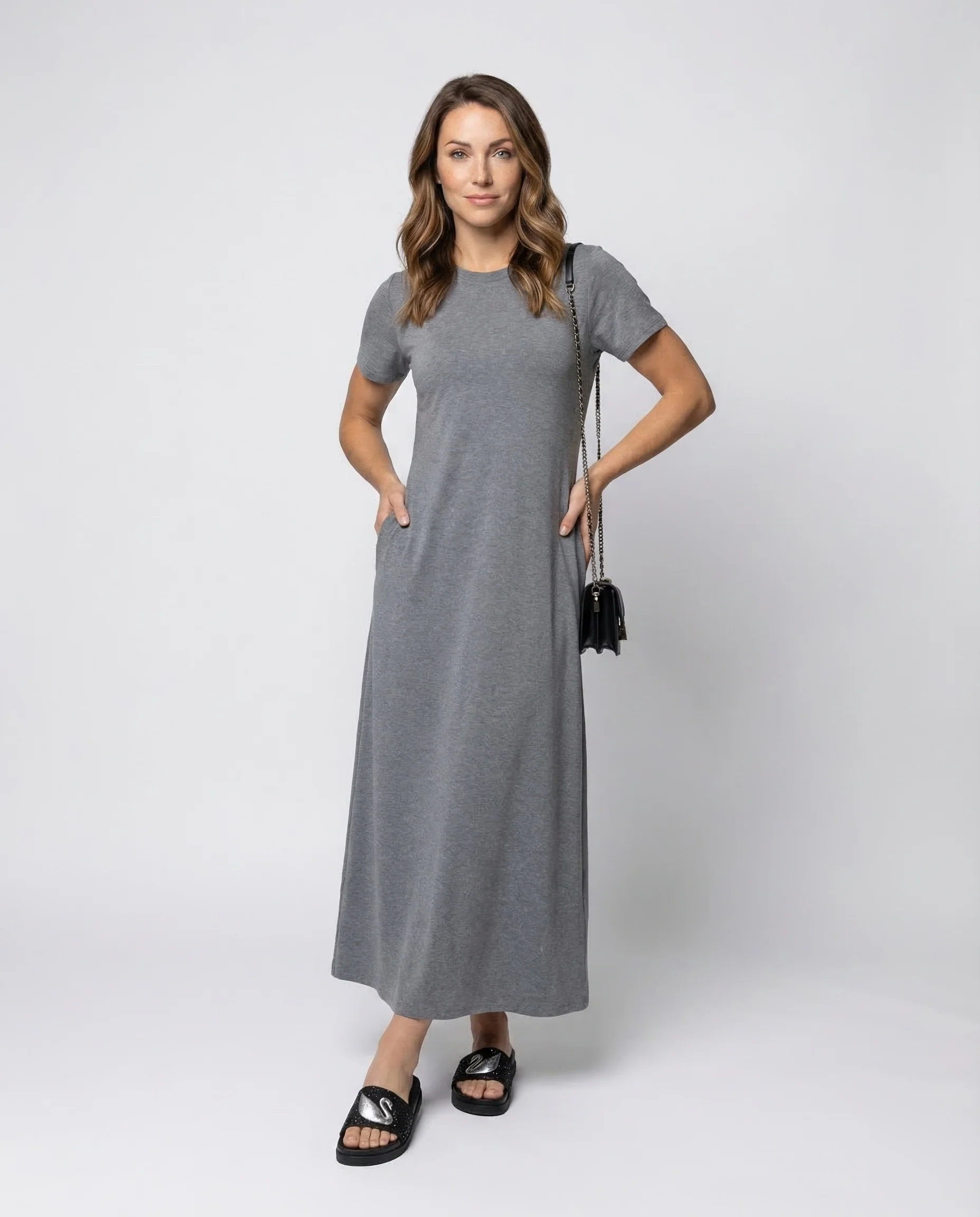 Damen Hochgeschlossenes Jersey Midikleid
