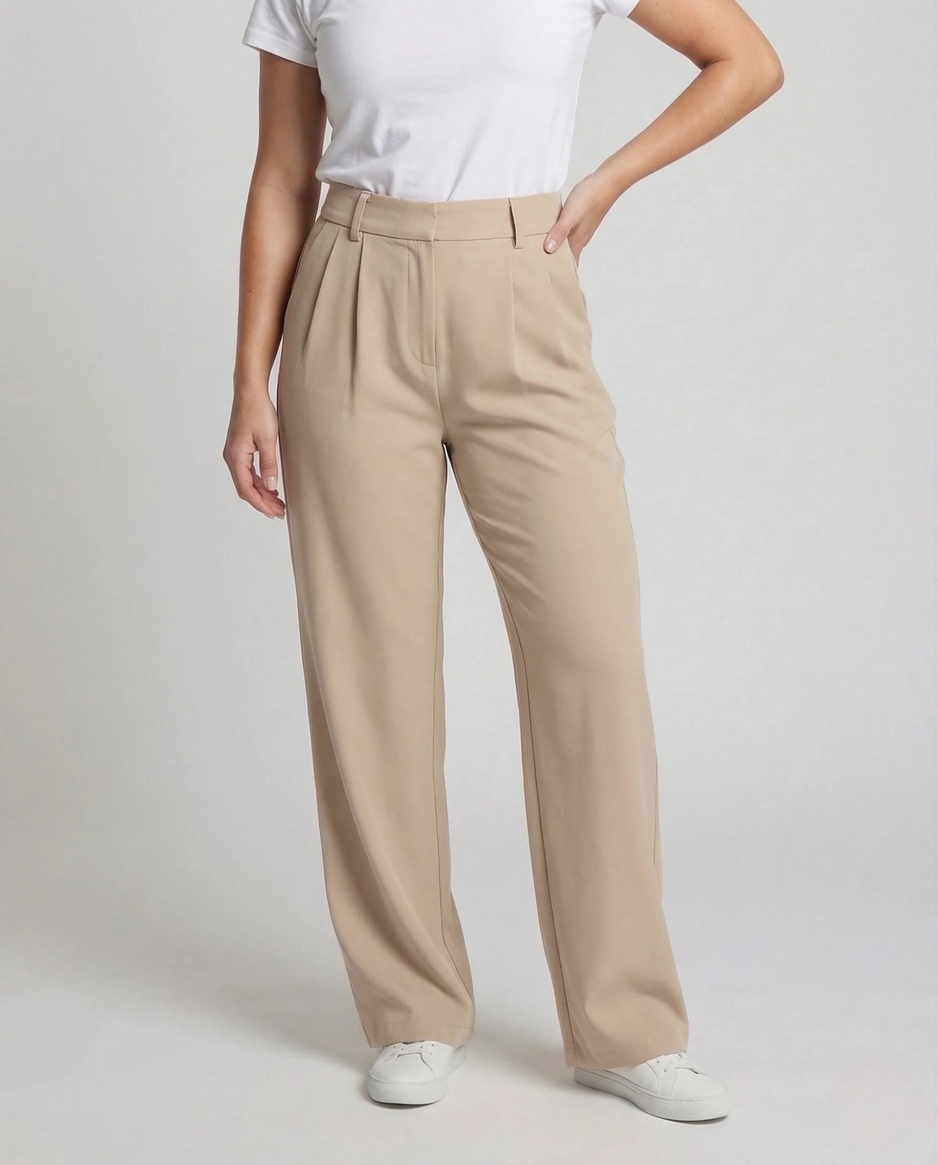 Damen Bundfaltenhose High Waist Weites Bein Verdeckter Verschluss - Image 2
