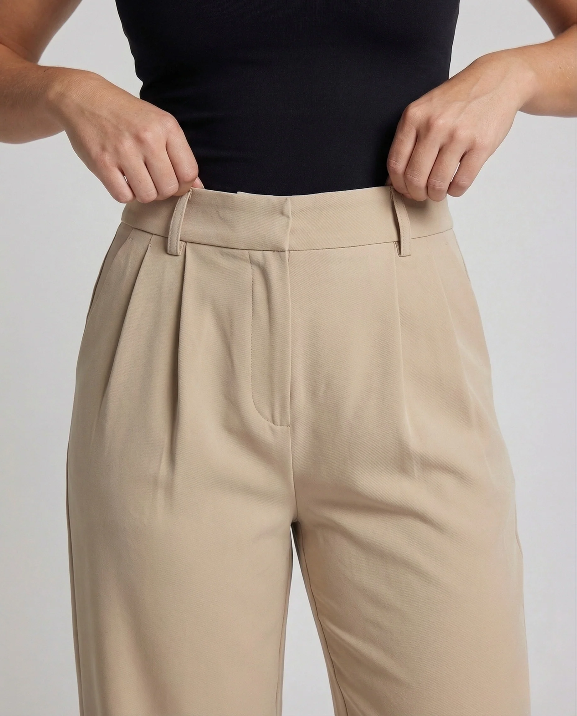 Damen Bundfaltenhose High Waist Weites Bein Verdeckter Verschluss - Image 3