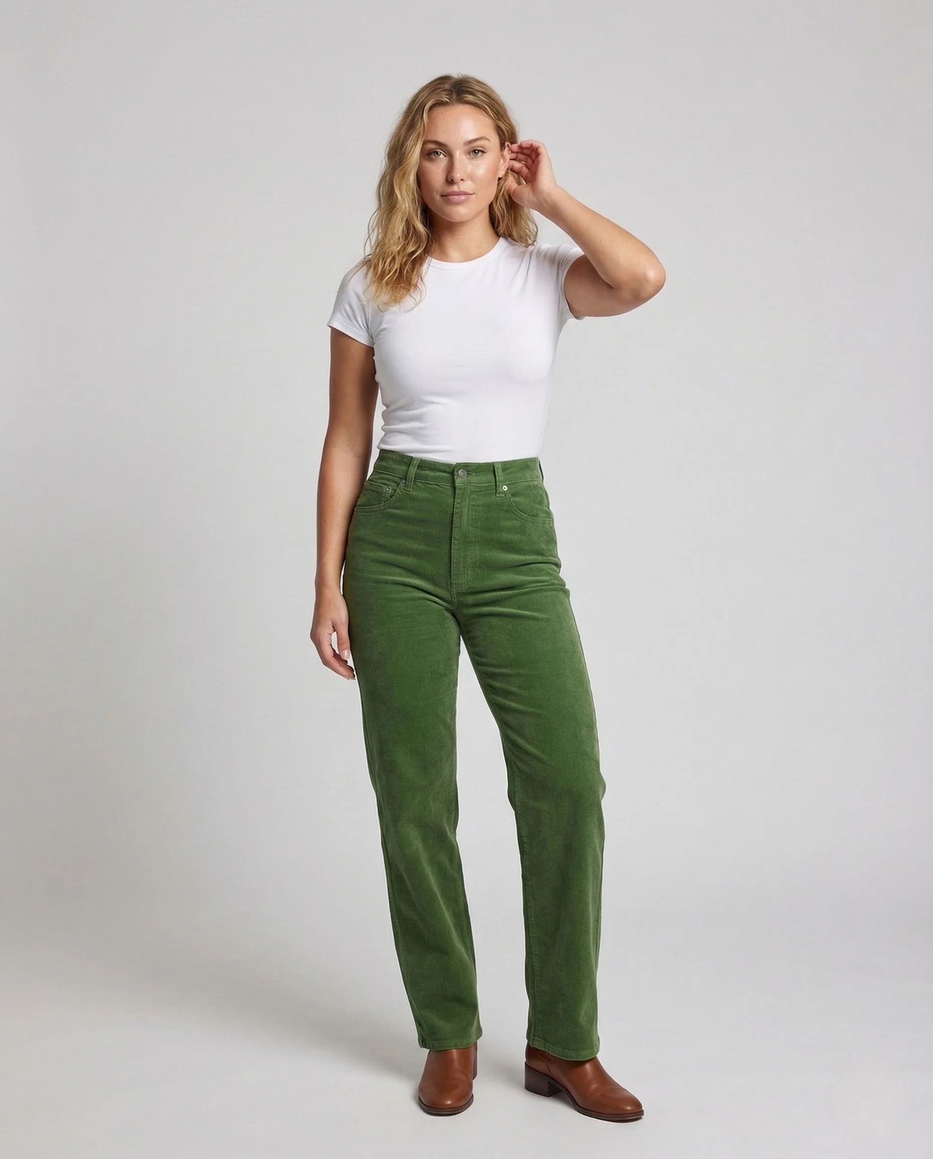 Damen Cordhose High Waist Gerades Bein Gesäßtaschen