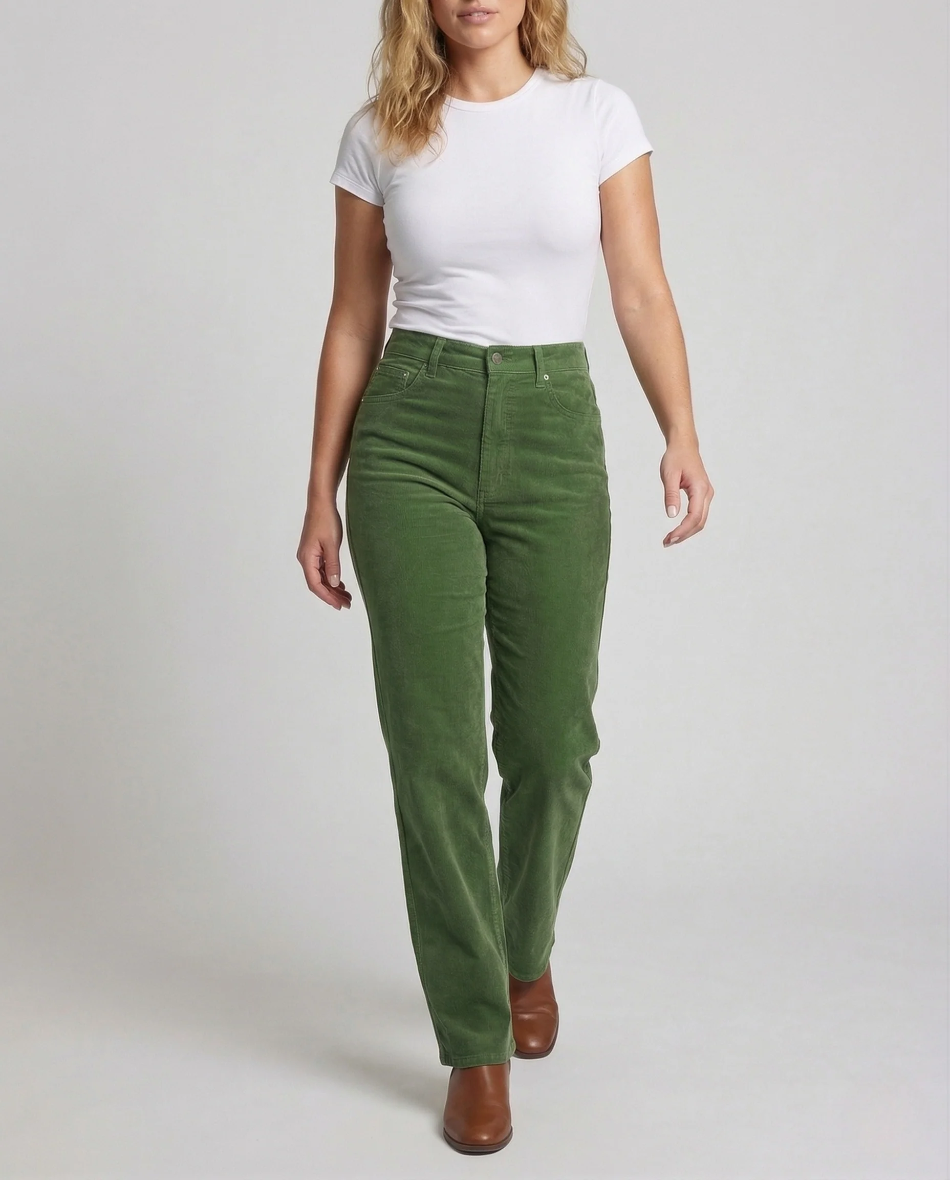 Damen Cordhose High Waist Gerades Bein Gesäßtaschen - Image 2