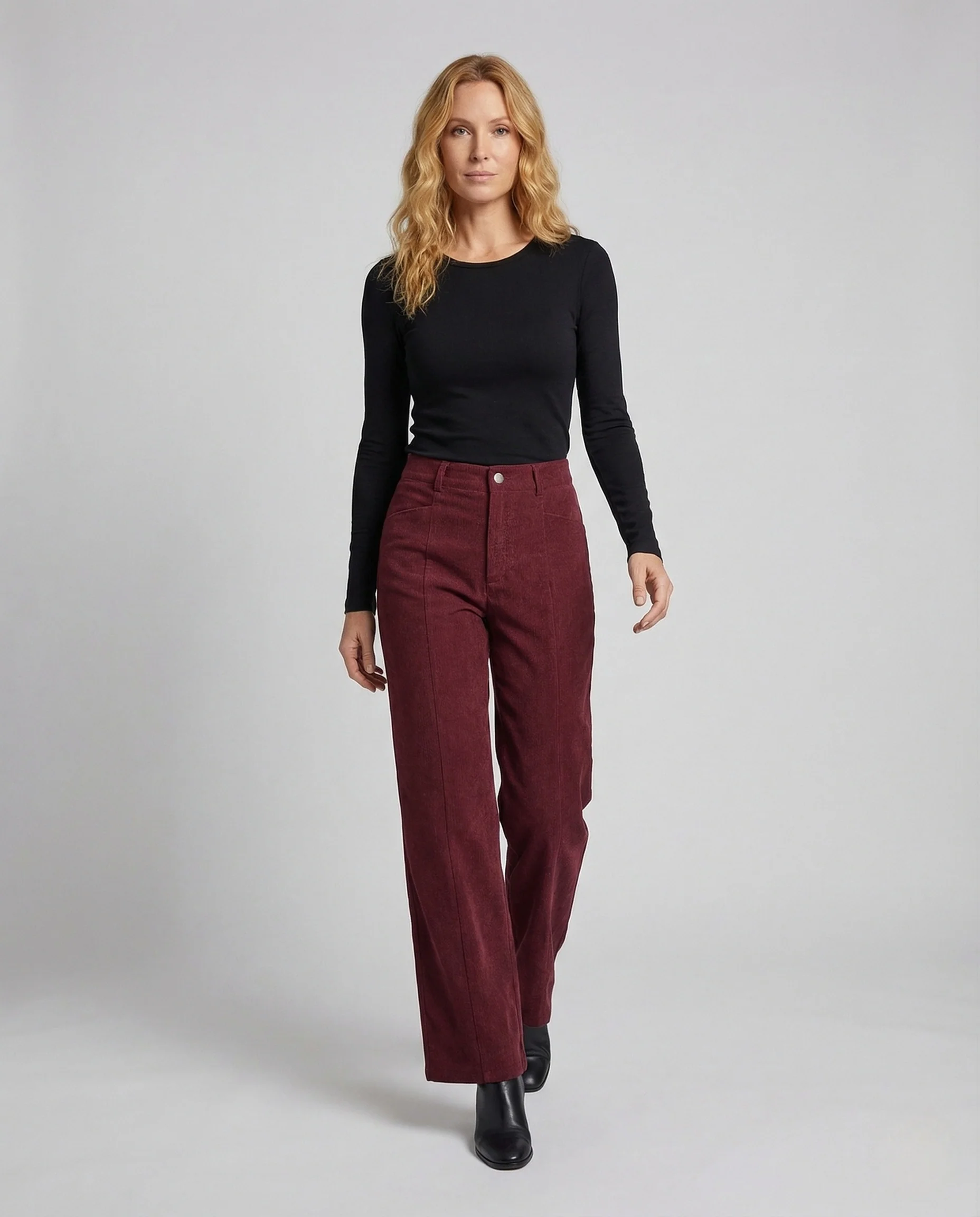 Damen Cordhose Bügelfalte Weit
