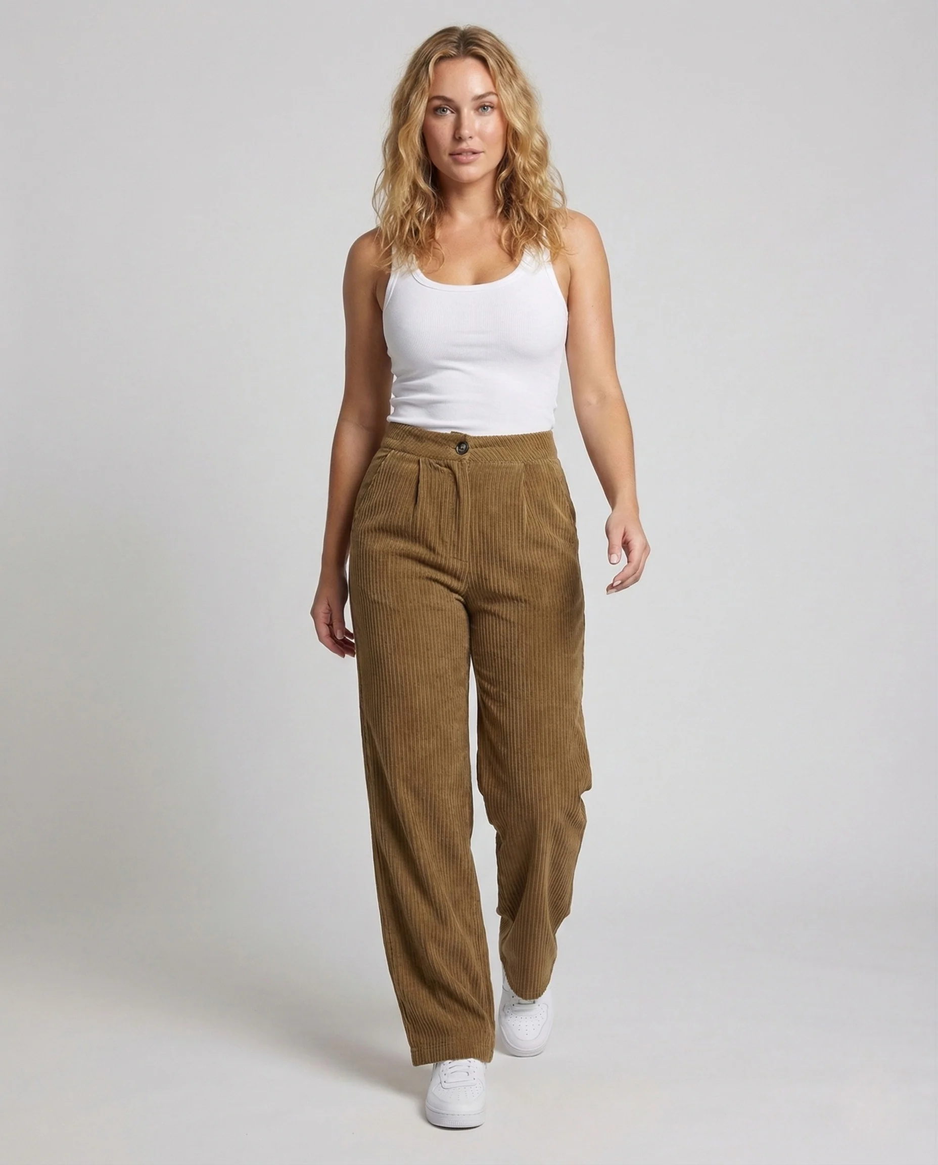 Damen Cordhose High Waist Weit