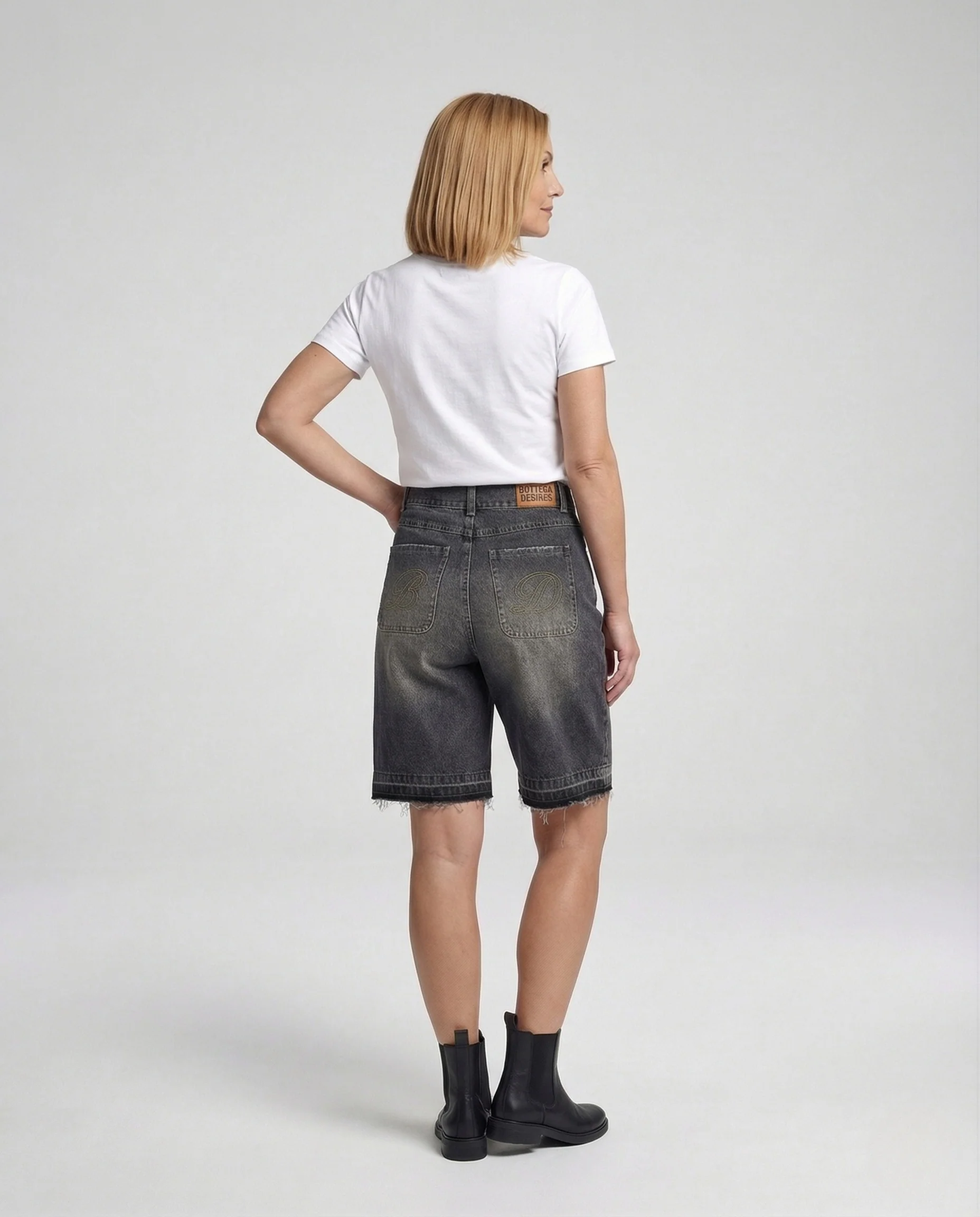 Damen High Waist Denim Bermuda mit Fransen Jeans Shorts - Image 3
