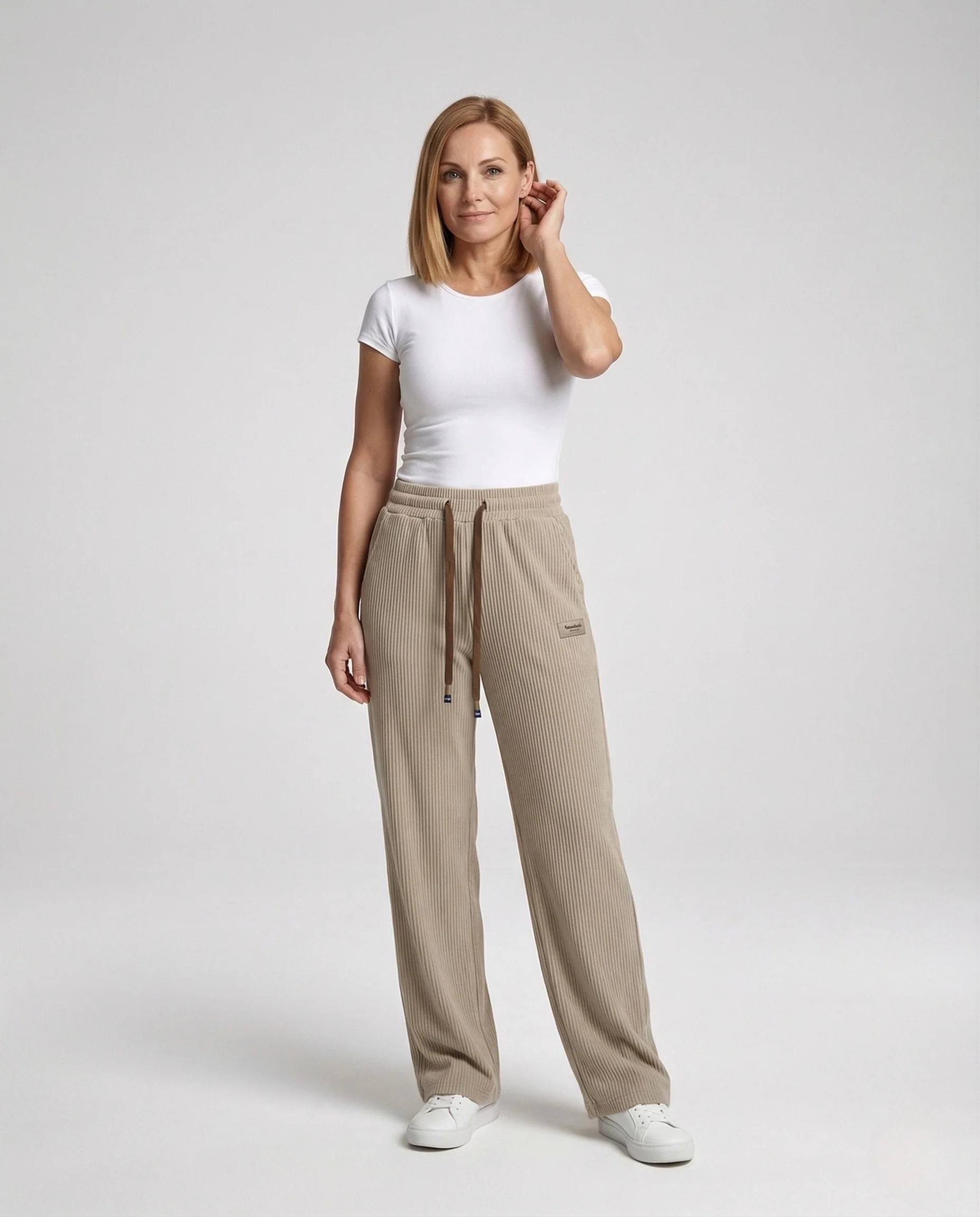 Damen gerippte Loungehose High Waist mit weitem Bein