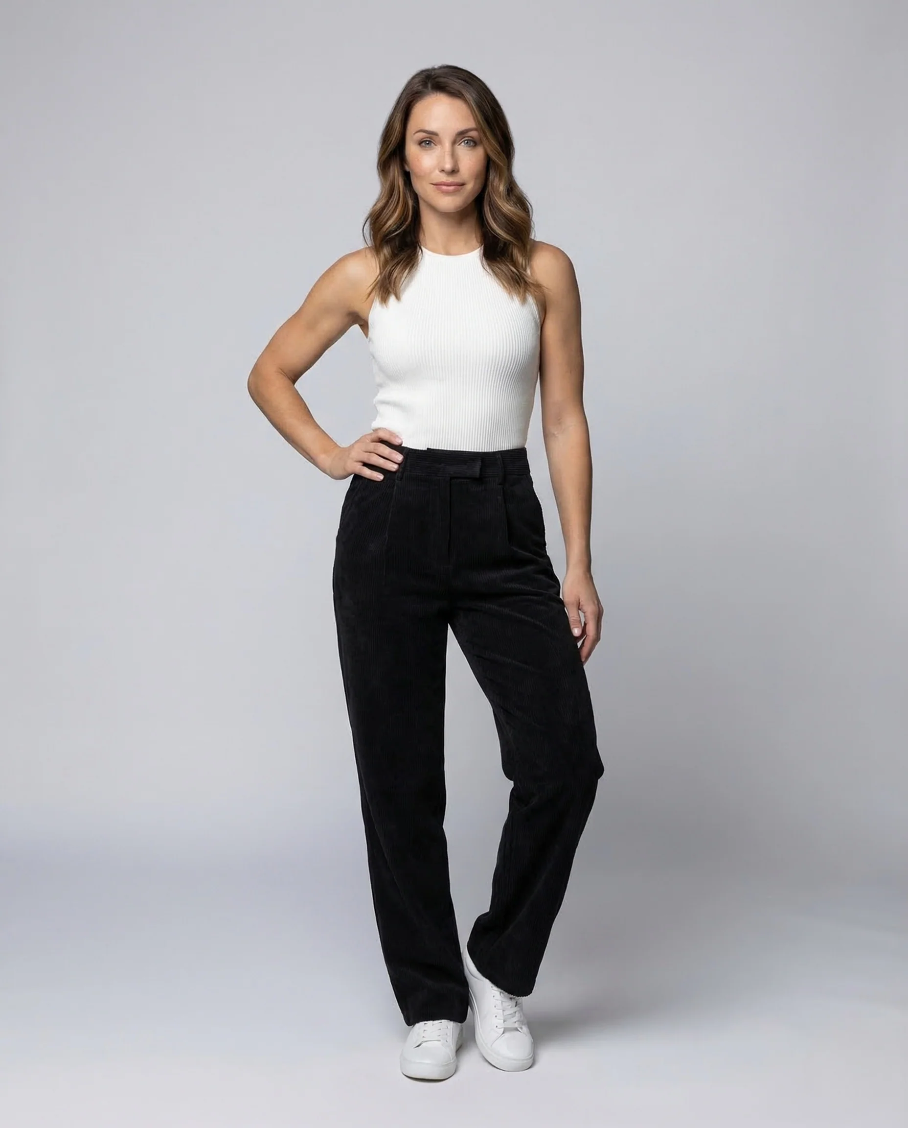 Damen Cordhose High Waist Bundfalten