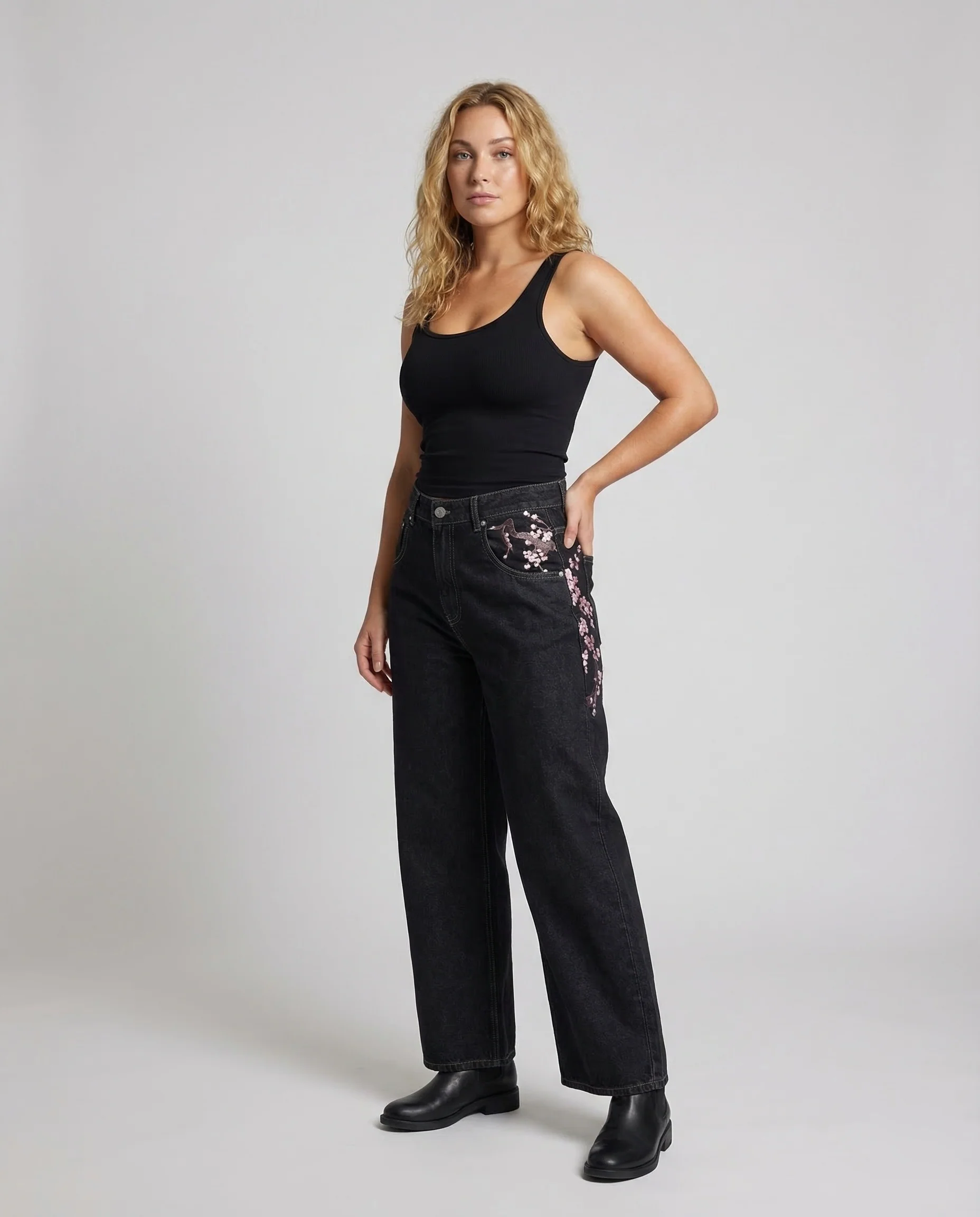 Damen Jeans High Waist Bestickt