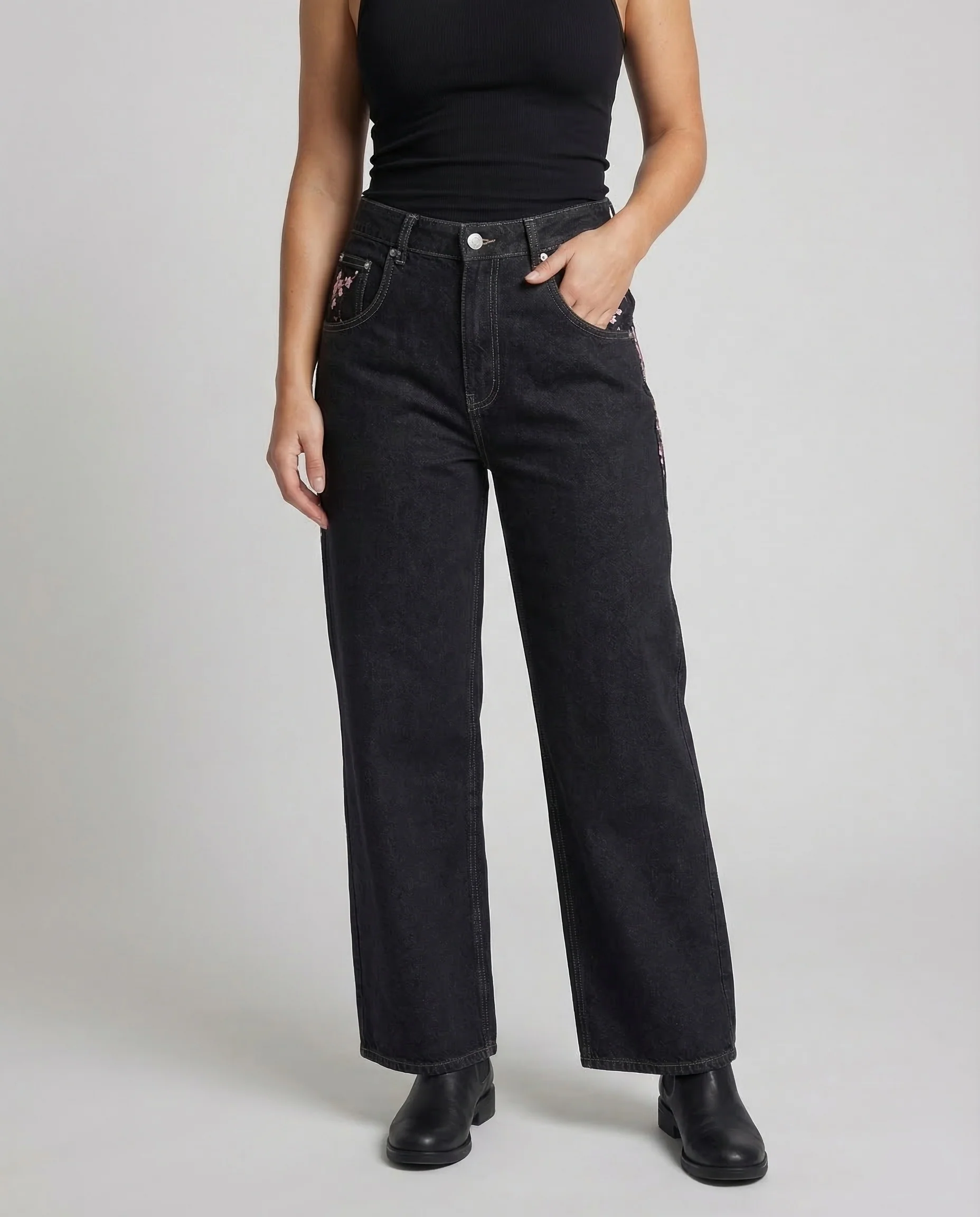 Damen Jeans High Waist Bestickt - Image 2