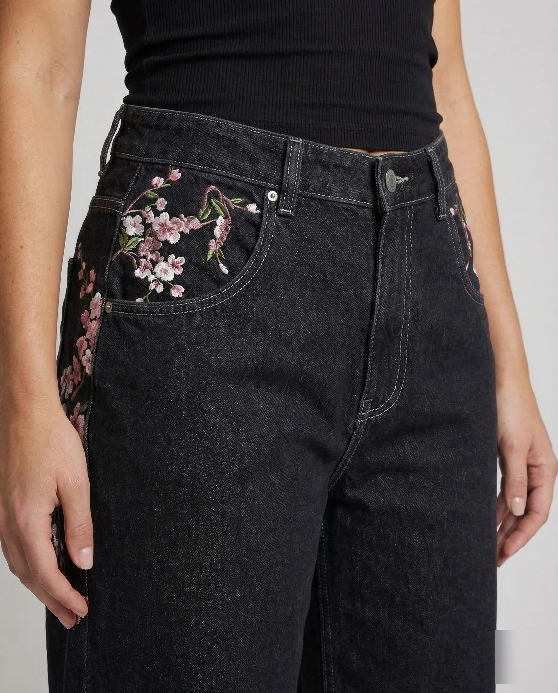 Damen Jeans High Waist Bestickt - Image 3