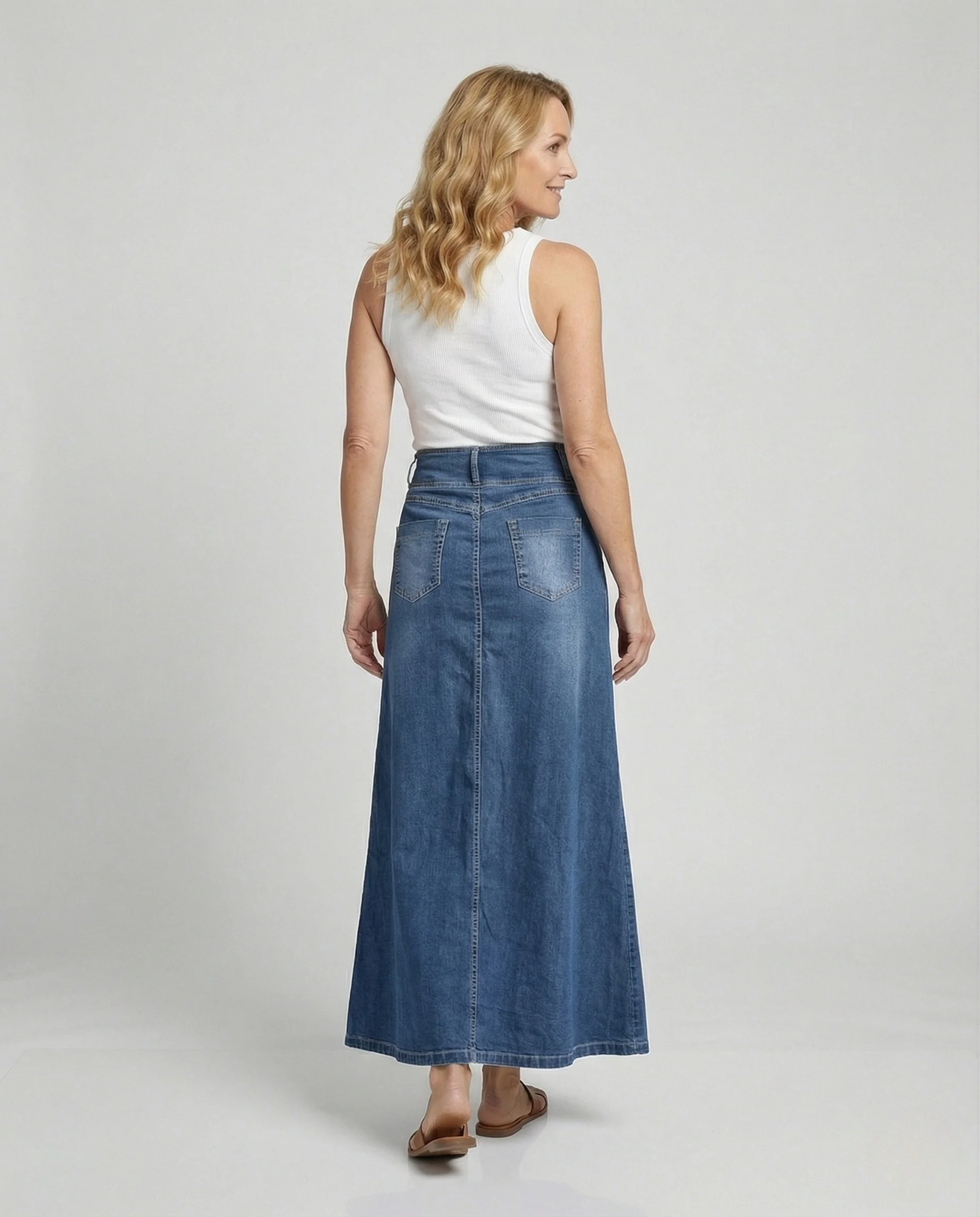 Maxirock Damen Jeans Knopfleiste - Image 3