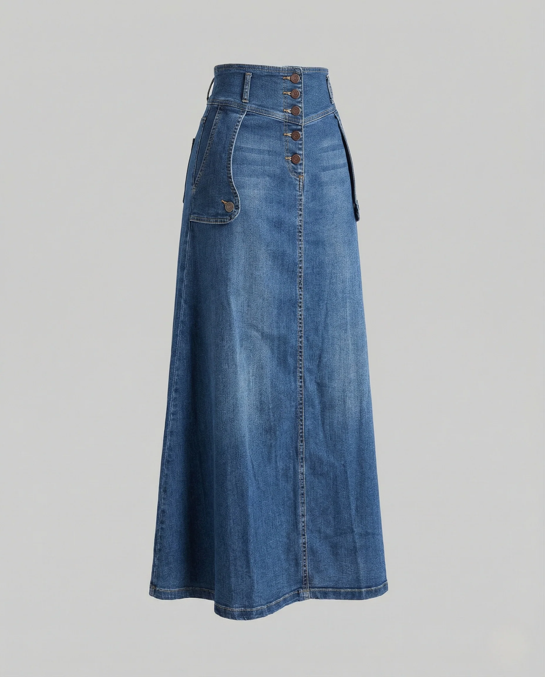 Maxirock Damen Jeans Knopfleiste - Image 5