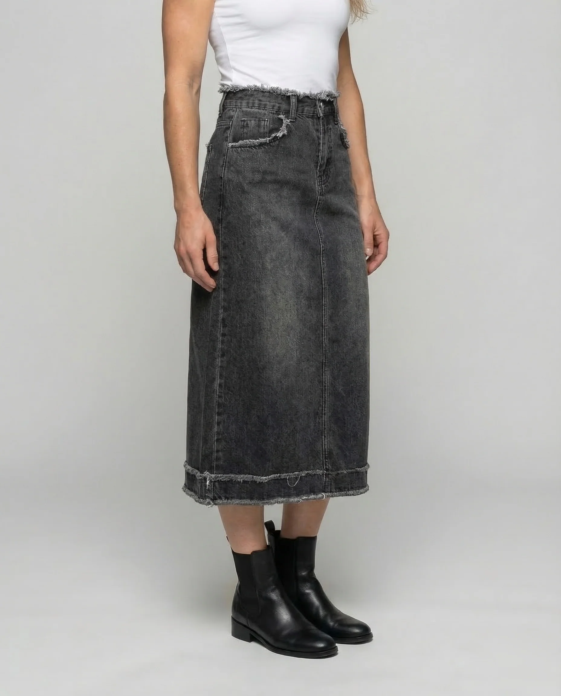 Damen Jeans Midirock Fransen - Image 2
