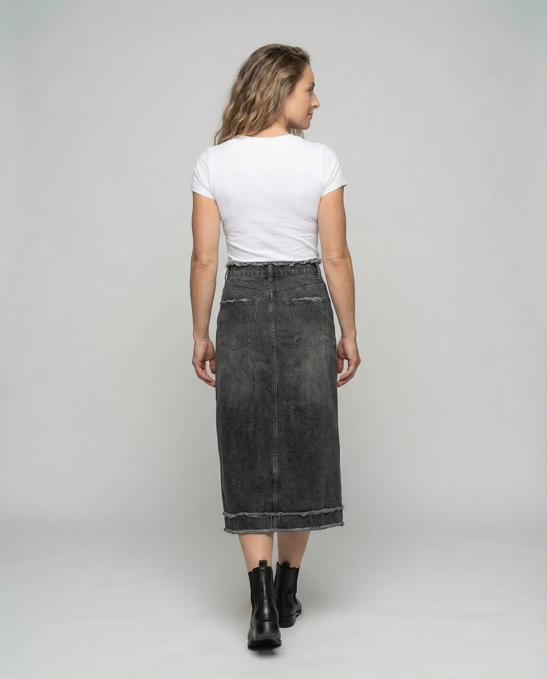 Damen Jeans Midirock Fransen - Image 4