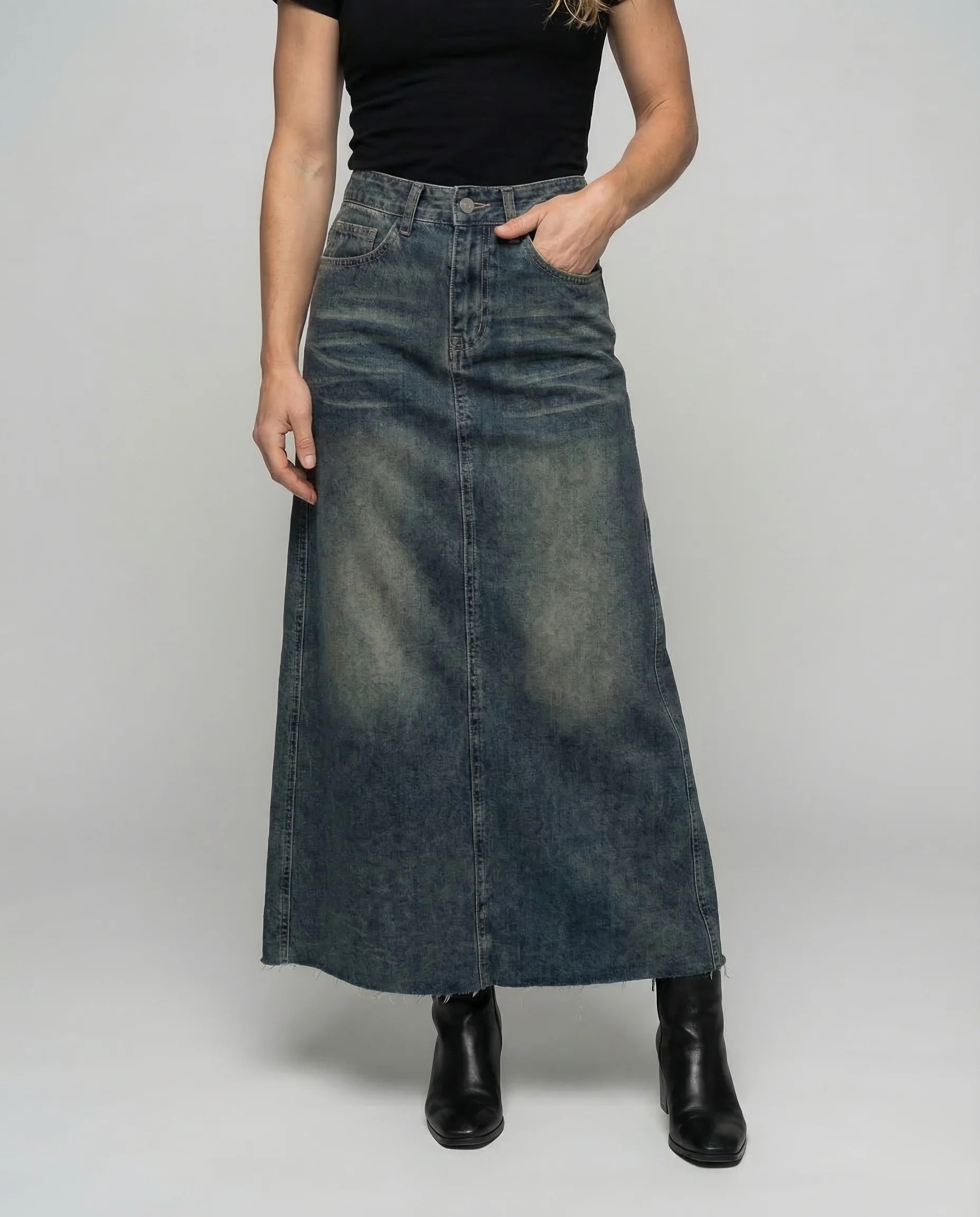 Damen Jeans Maxirock A Linie - Image 2