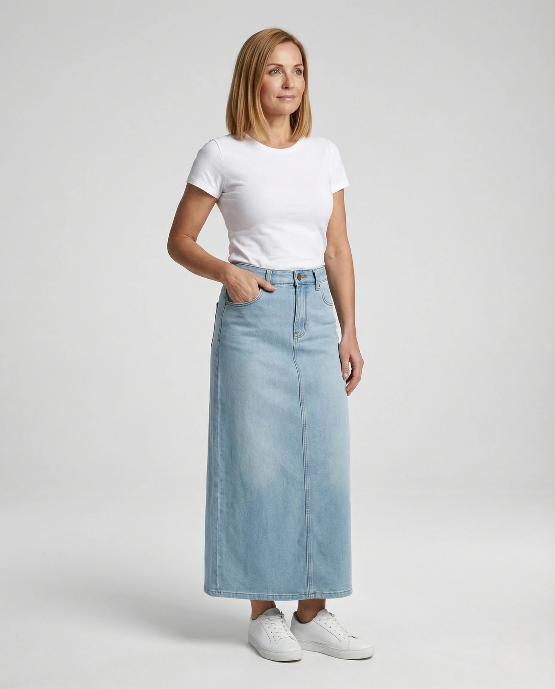 Jeans Maxirock Hochbund Damen Fünf Taschen - Image 2