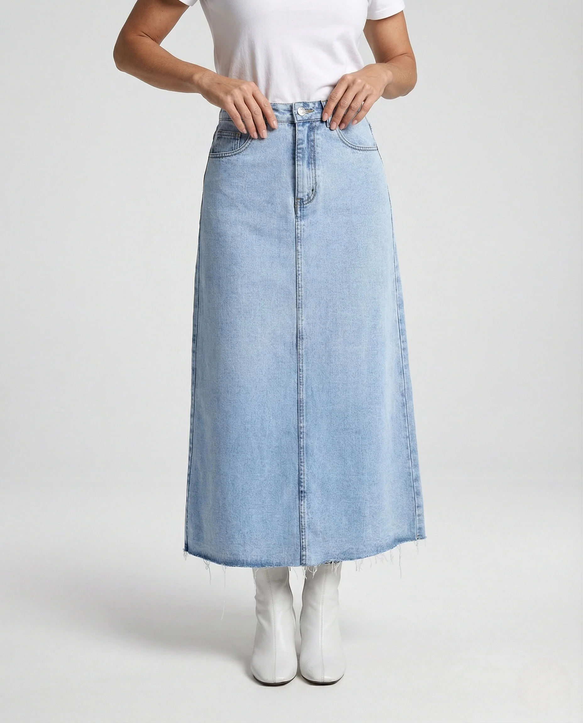 Maxi Jeansrock A-Linie Damen Mit Schlitz