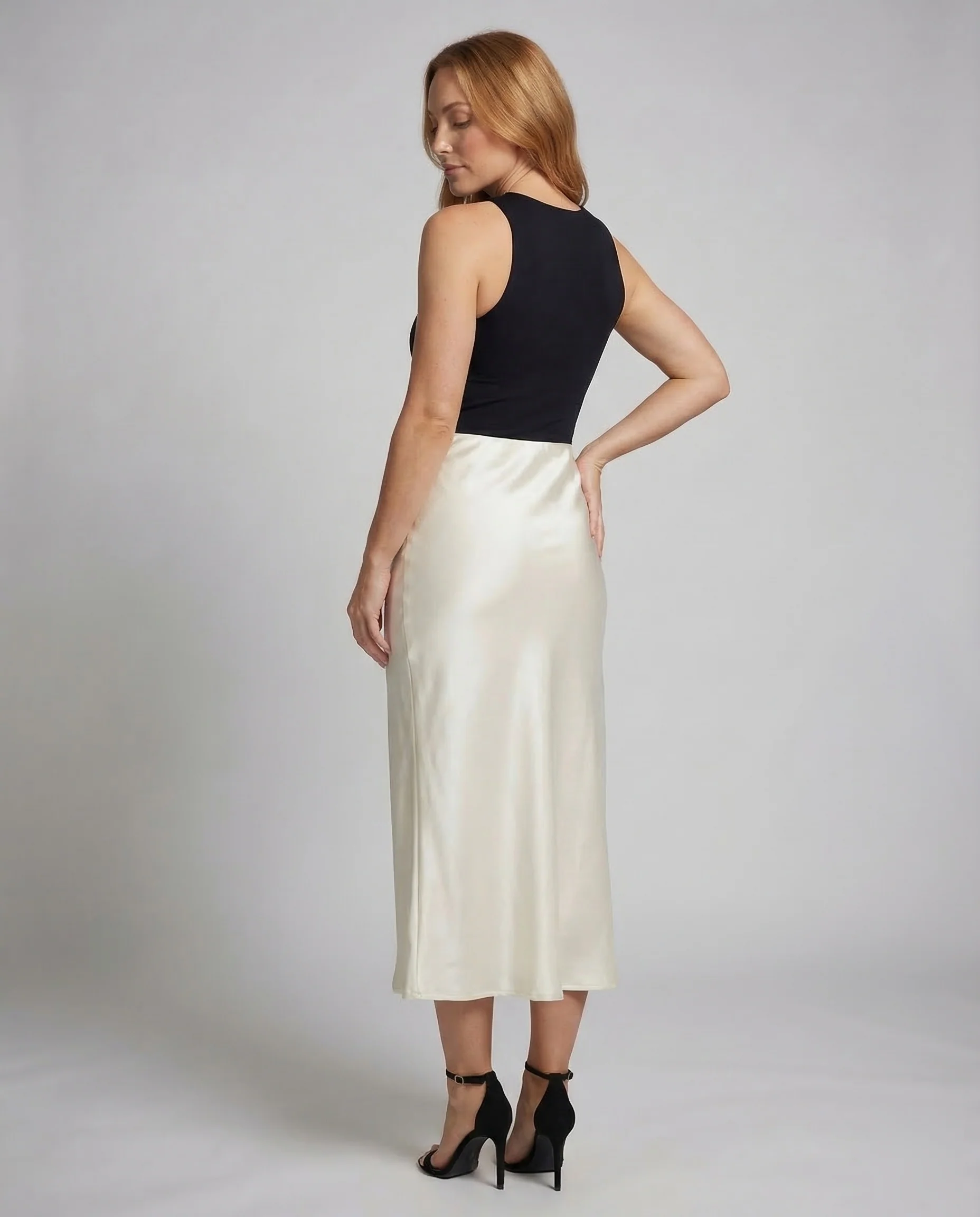 Damen Midirock Satin High Waist - Image 3