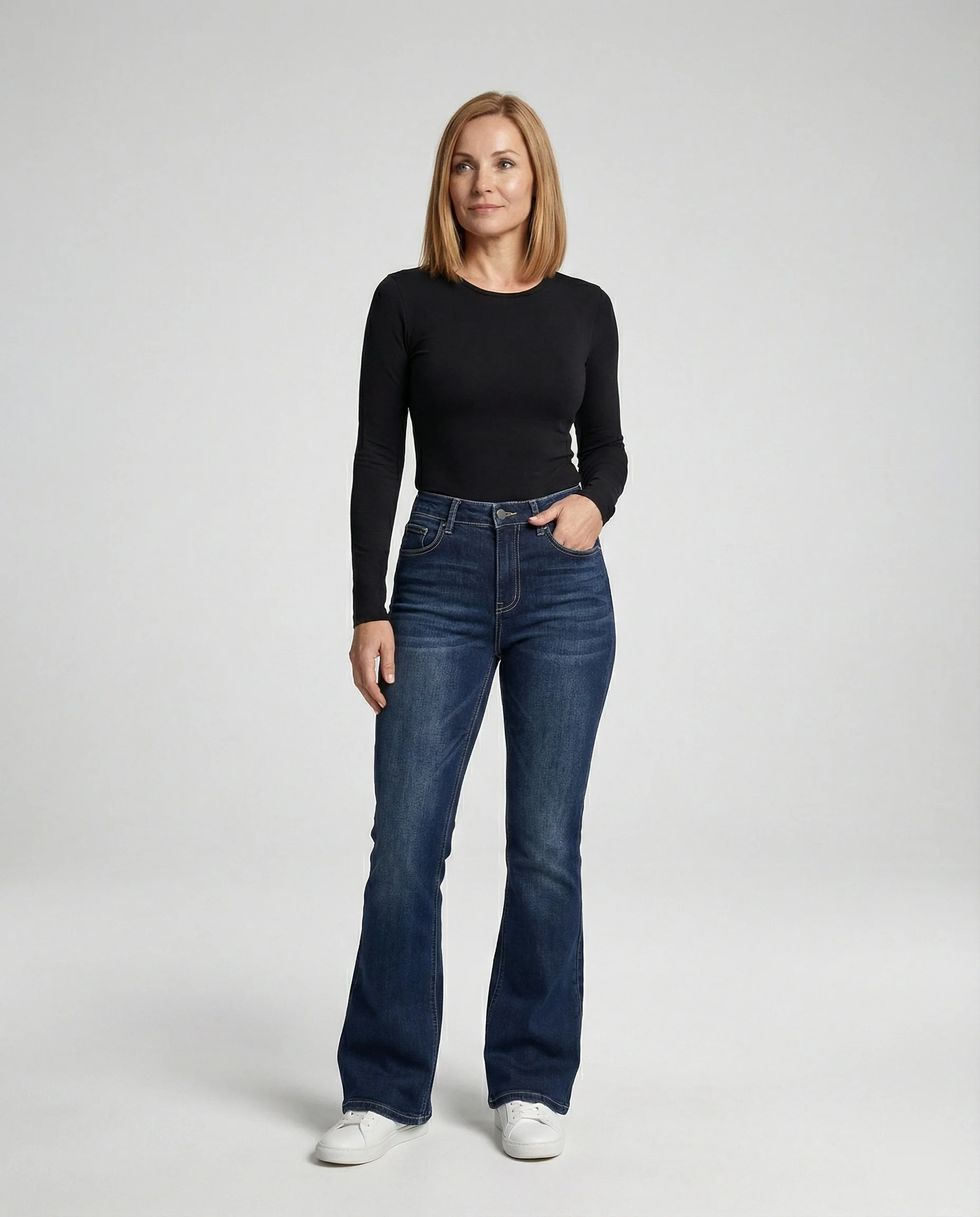 Damen High Waist Stretchjeans mit Flare Bein - Image 3