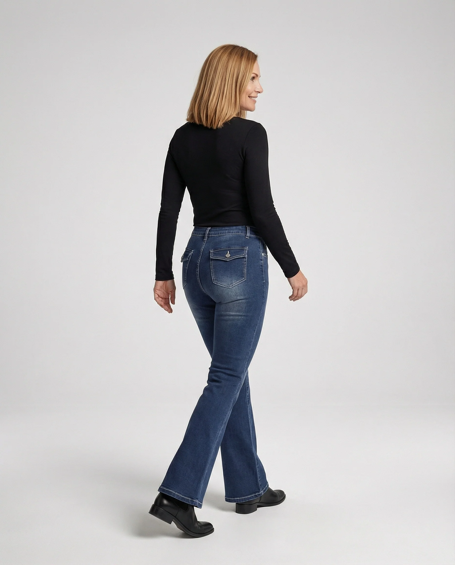 Damen High Waist Stretchjeans mit Flare Bein - Image 4