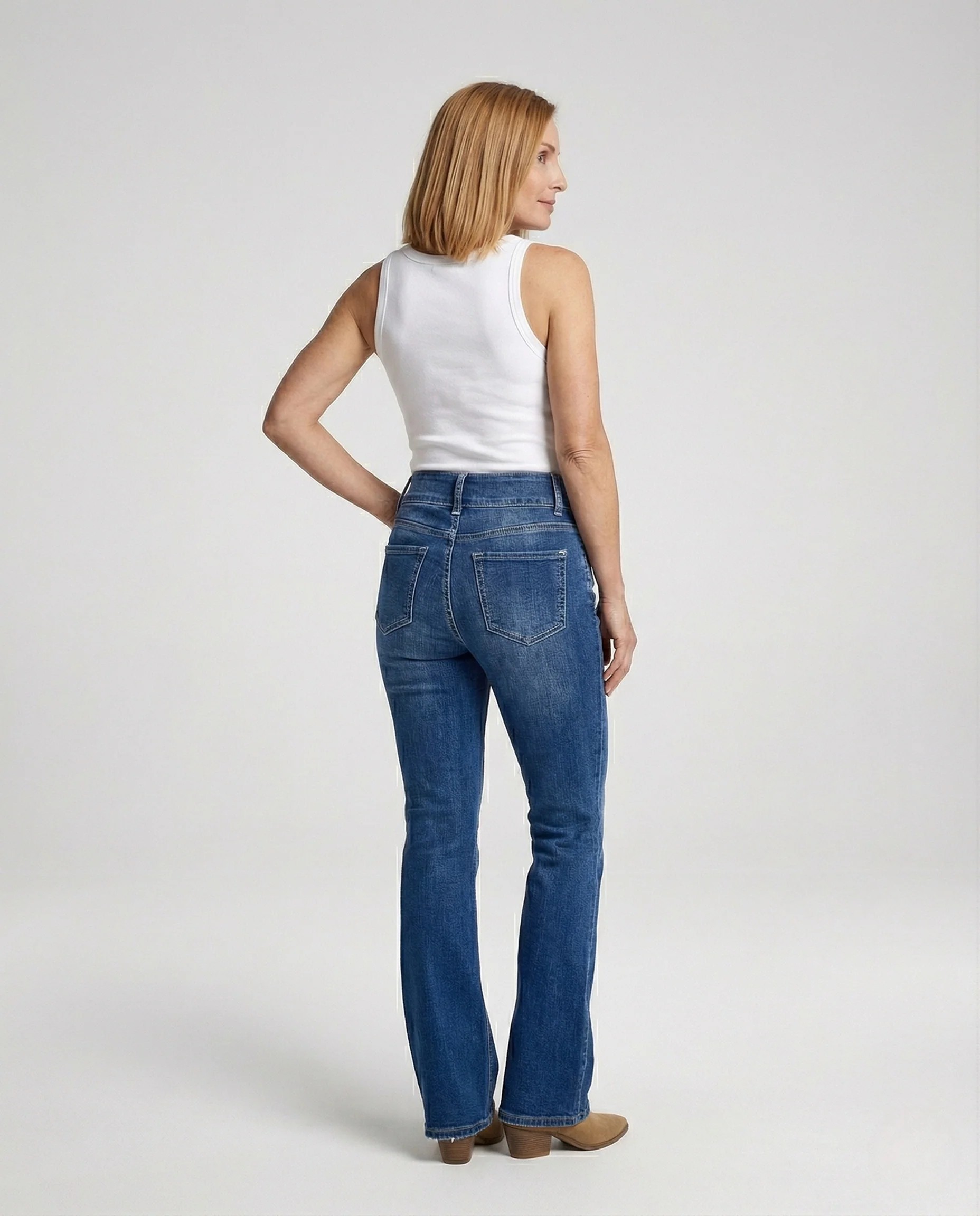 Damen Bootcut Jeans High Waist mit Doppelknopf - Image 3