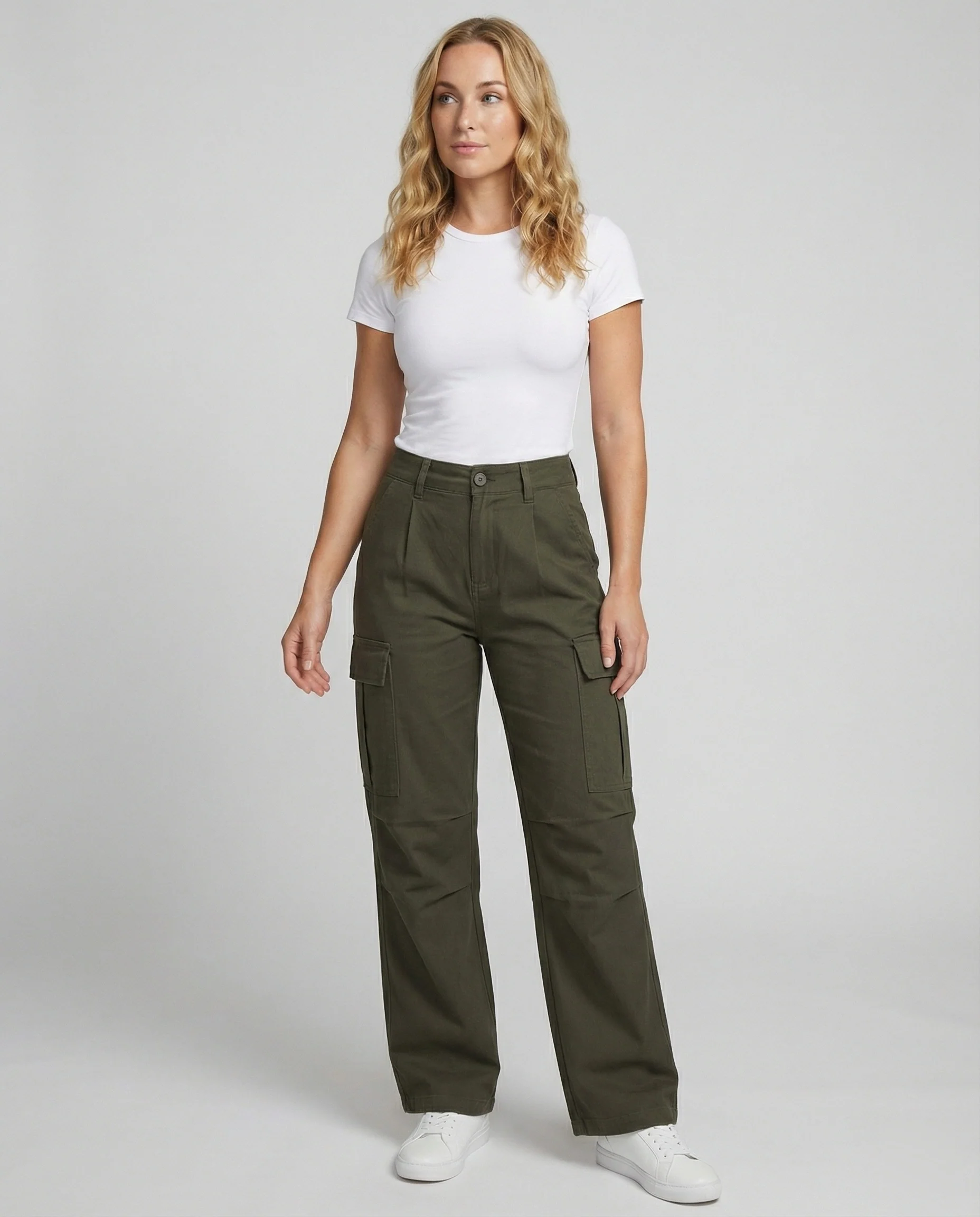 Hochtaillierte Cargohose im Palazzo-Stil mit elastischem Bund, aufgesetzten Klappentaschen und markanten Nähten Heidi-Mode - Image 2