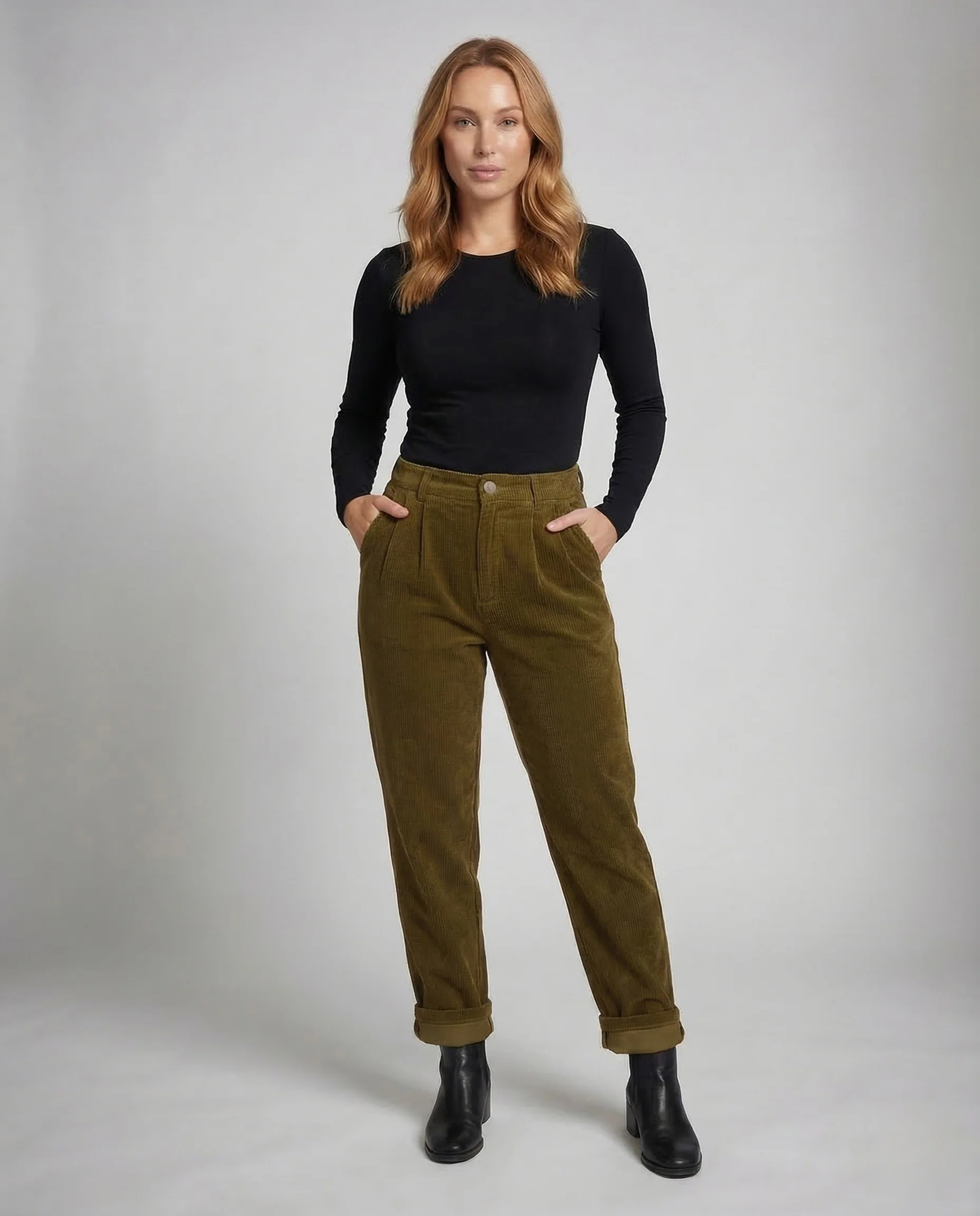 Damen Cordhose High Waist Bundfalten - Image 2