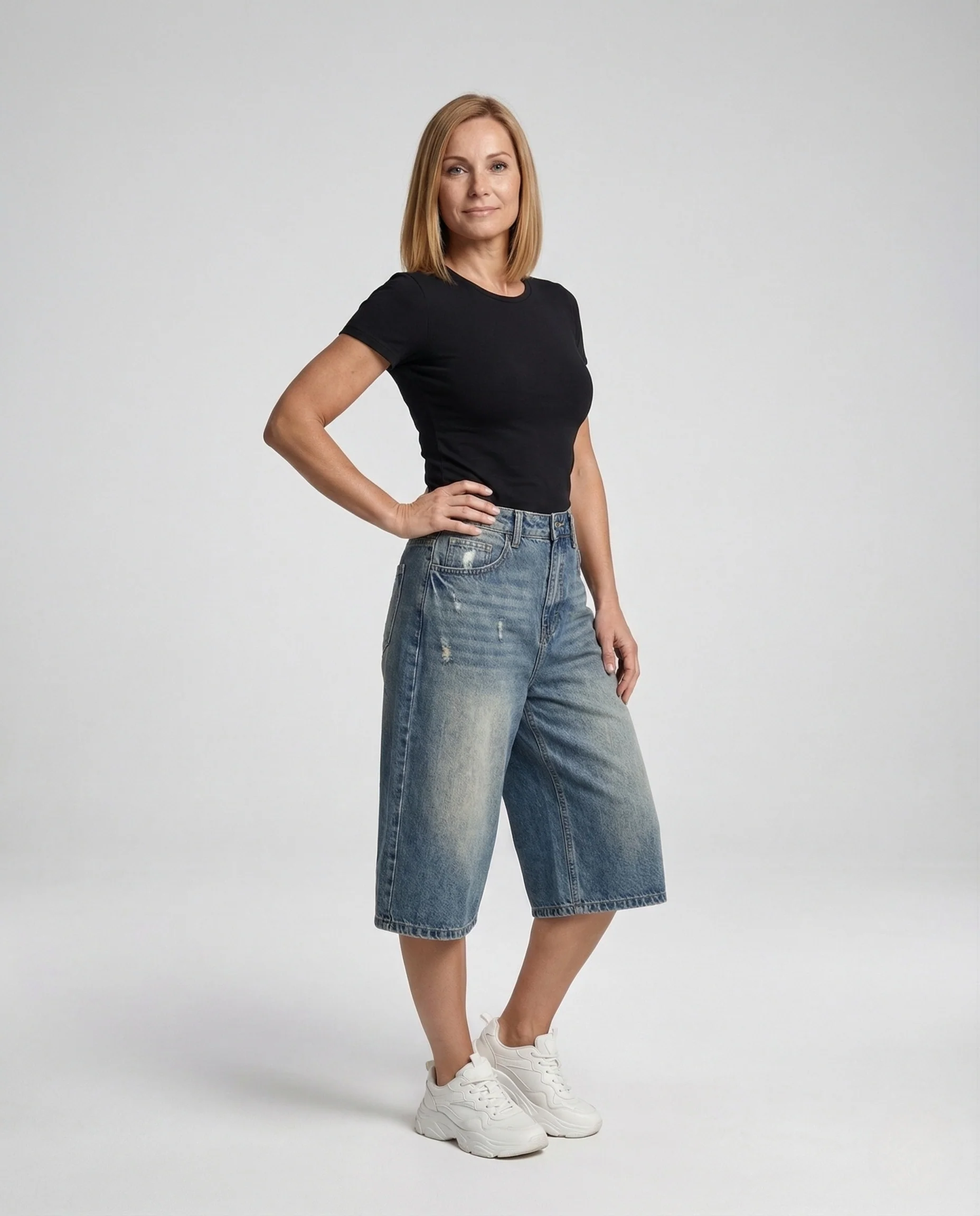 Damen High Waist Culotte Jeans mit weitem Bein