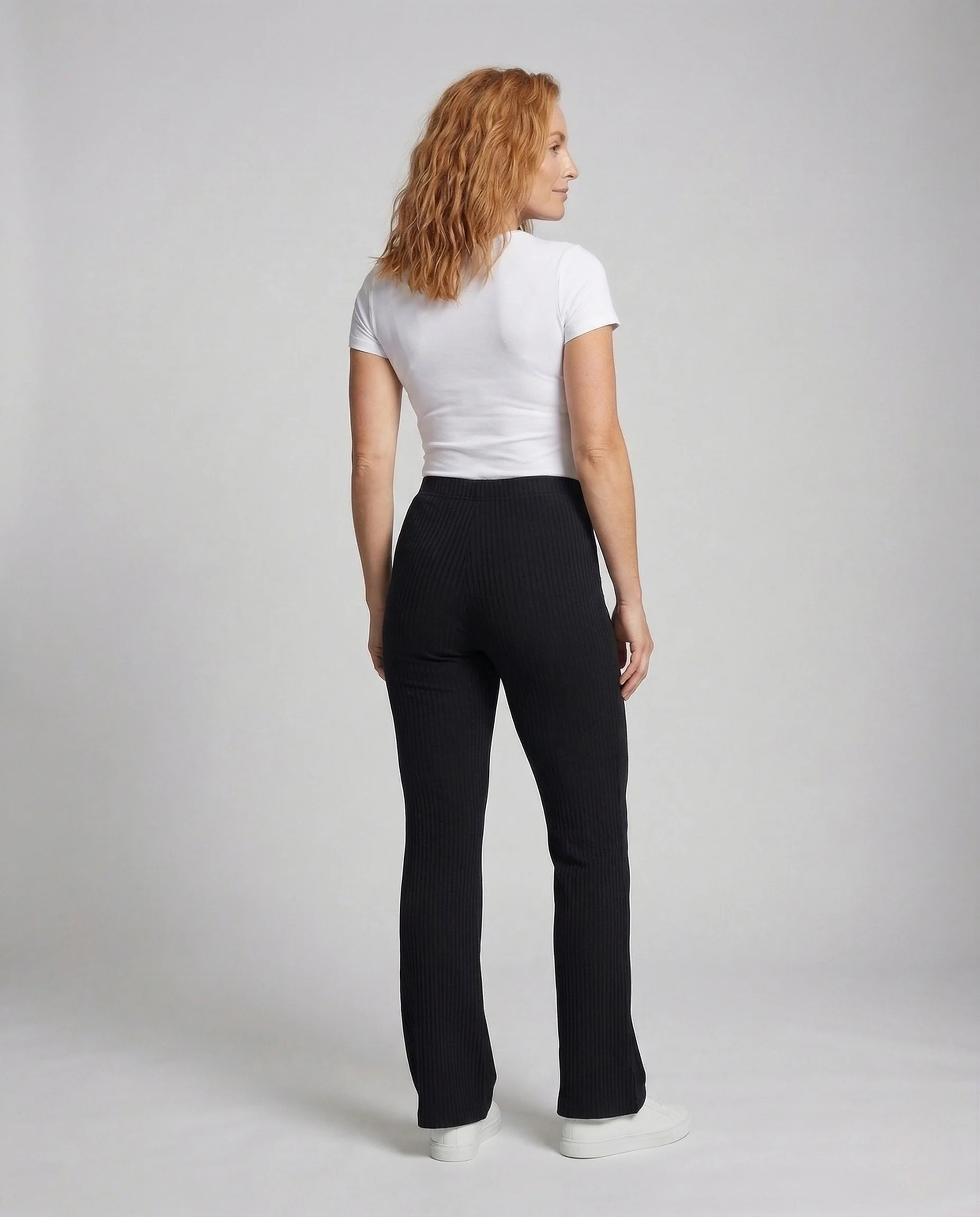 Damen Schlaghose Gerippt High Waist Strickhose - Image 4