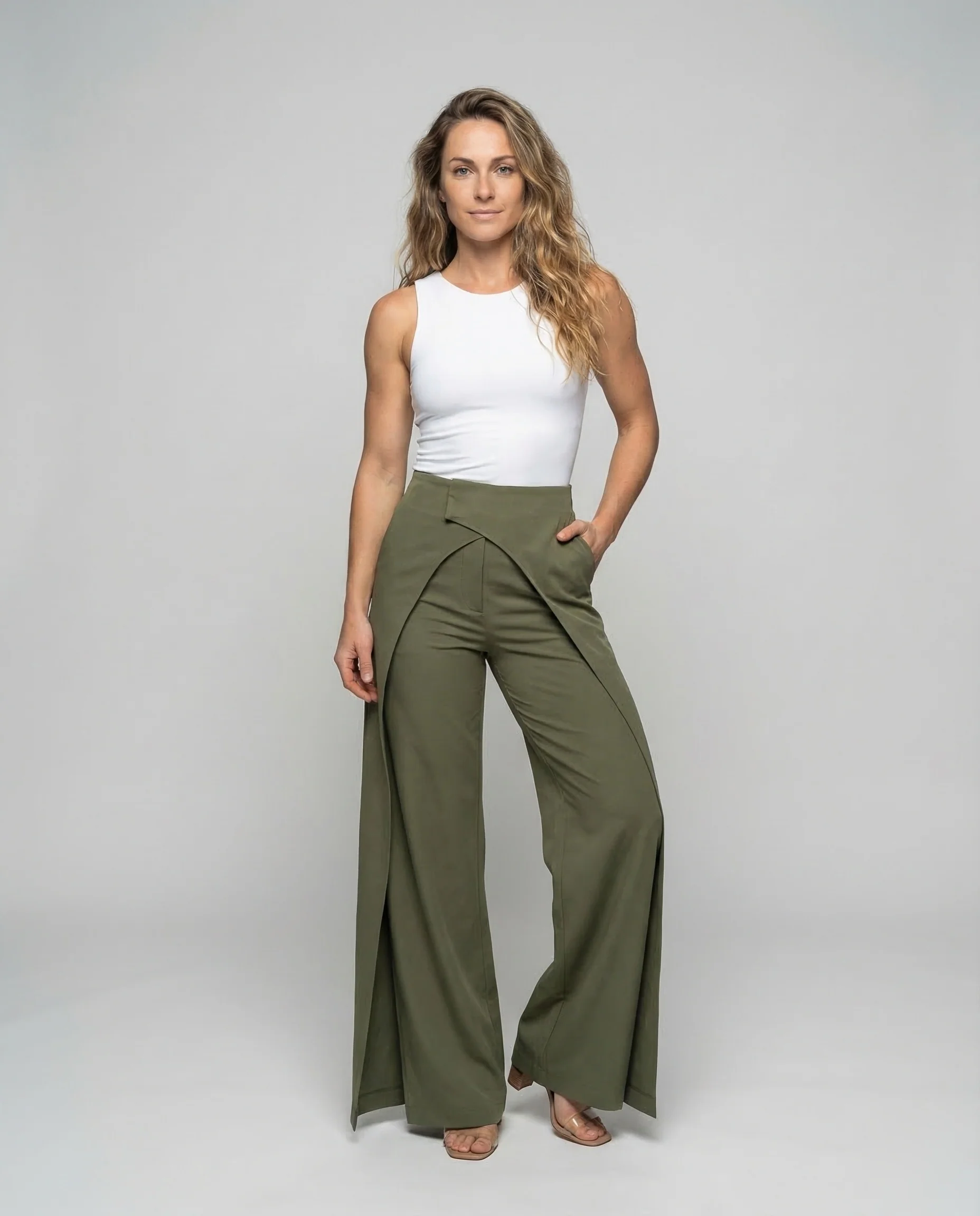 Damen Palazzo Hose High Waist Wickel