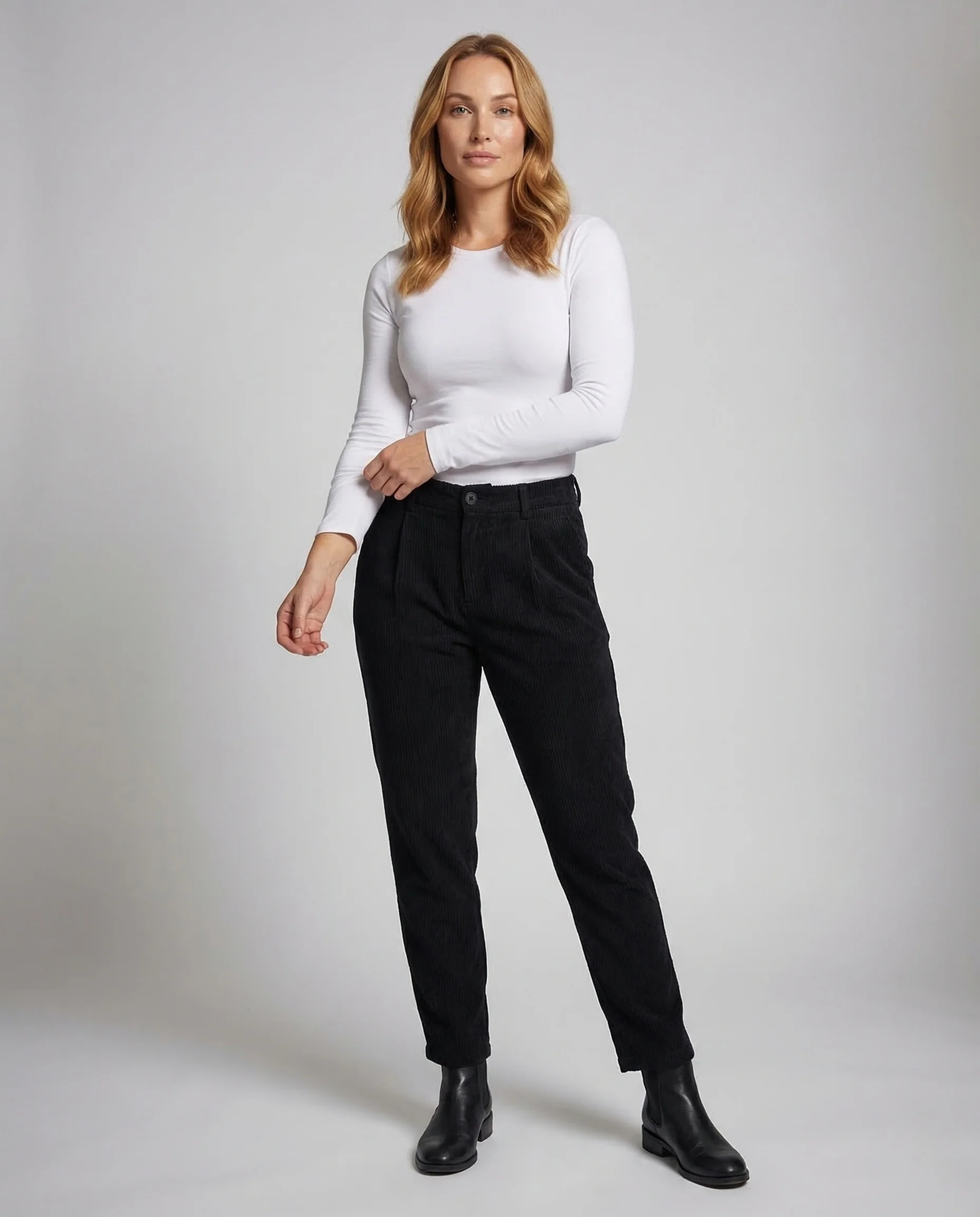 Damen Rippstrick Hose Bundfalten