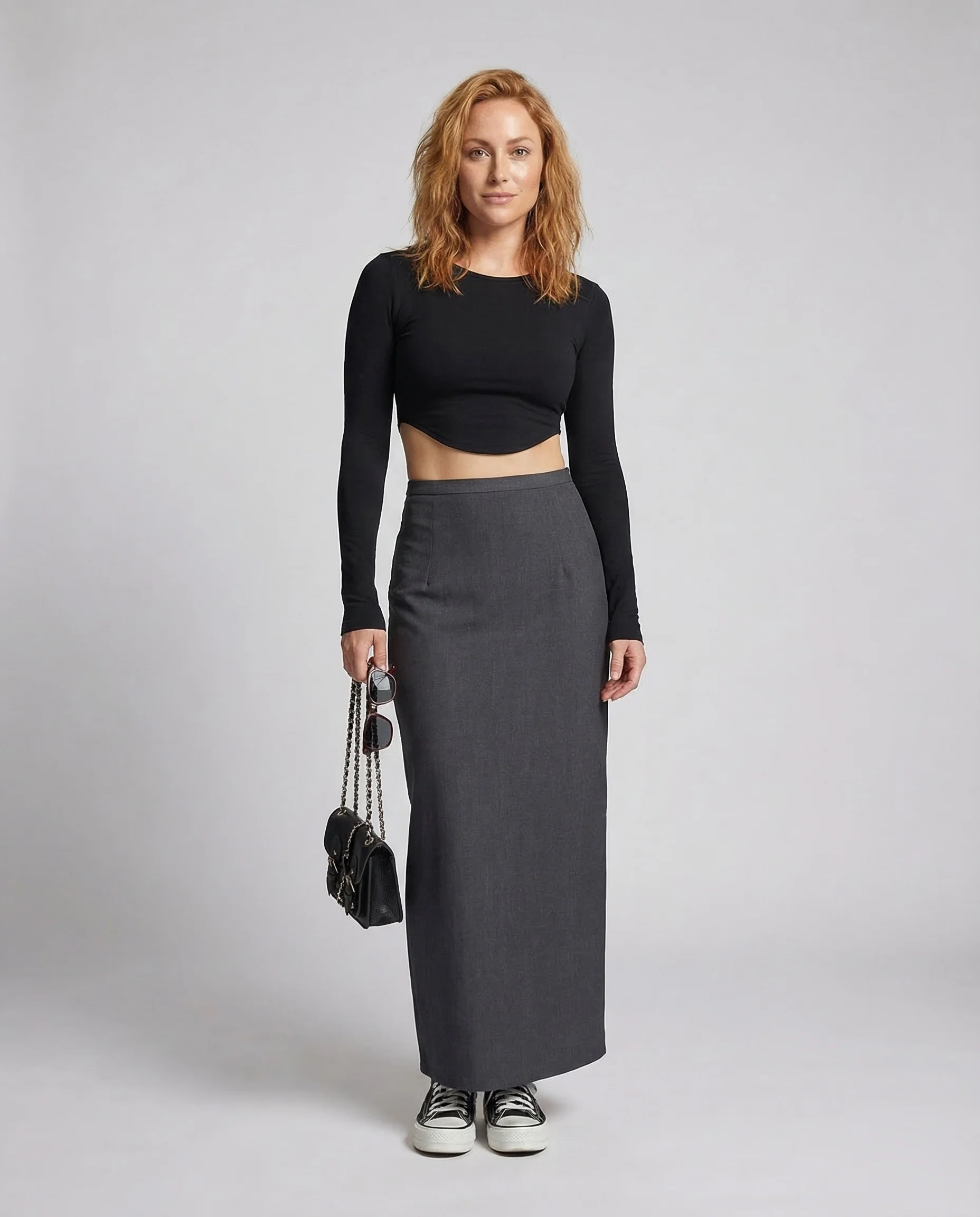 Damen Maxirock Schlitz Twill