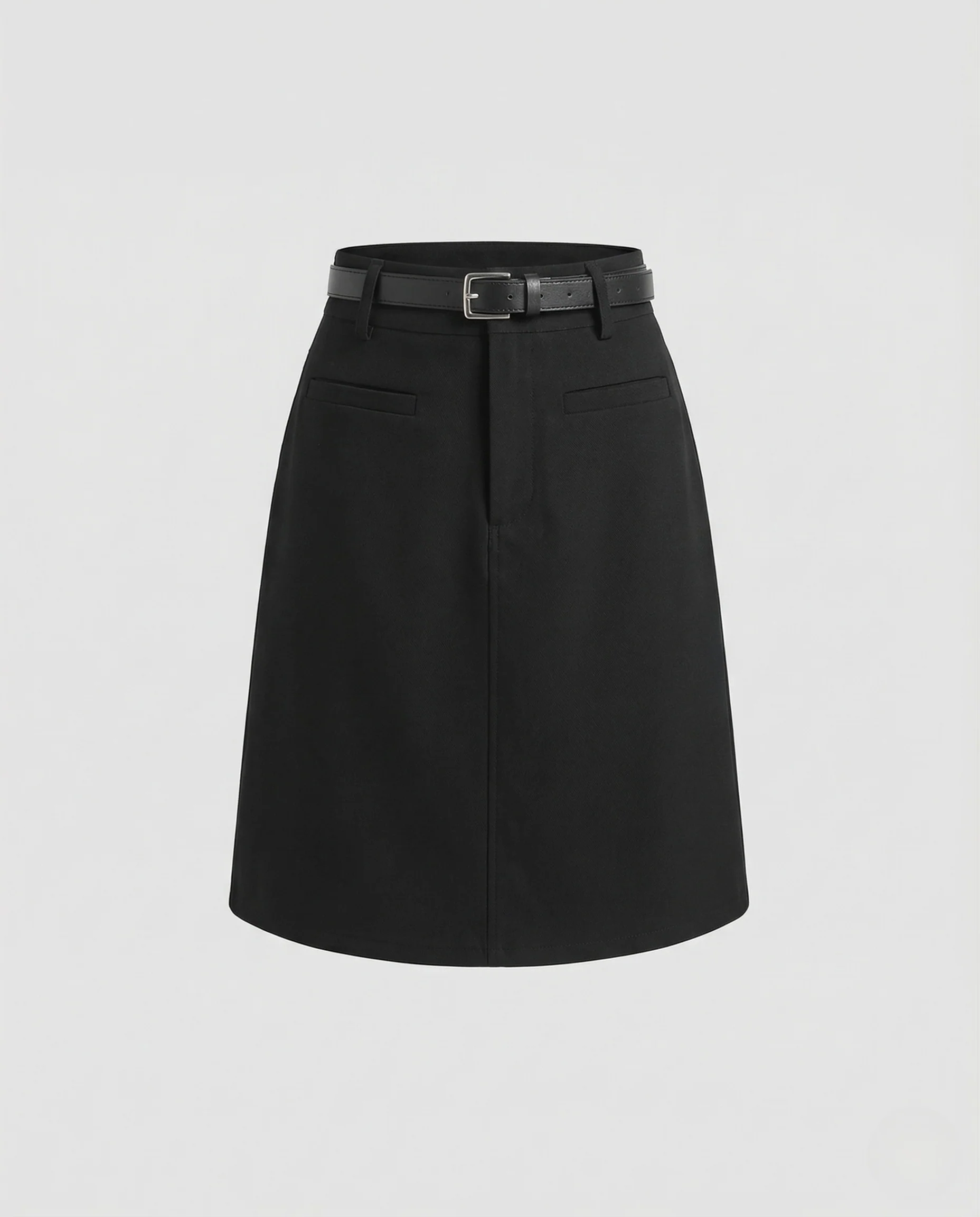 Damen Businessrock High Waist Knielang Gürtel - Image 5
