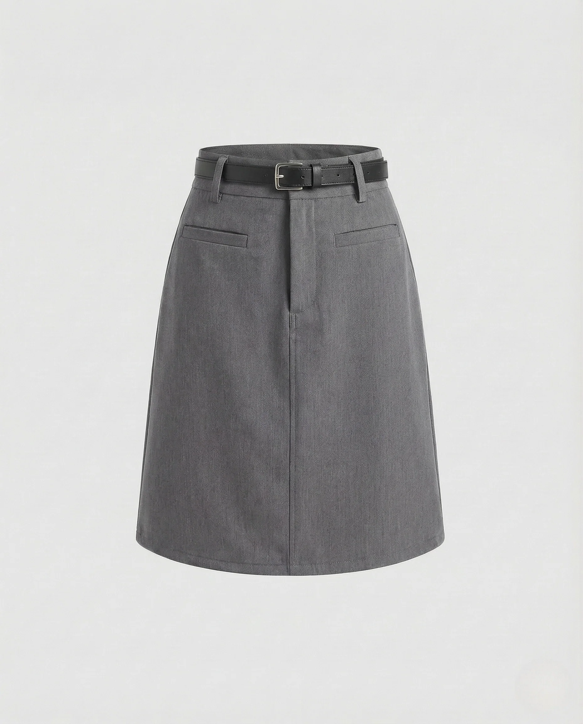 Damen Businessrock High Waist Knielang Gürtel - Image 6