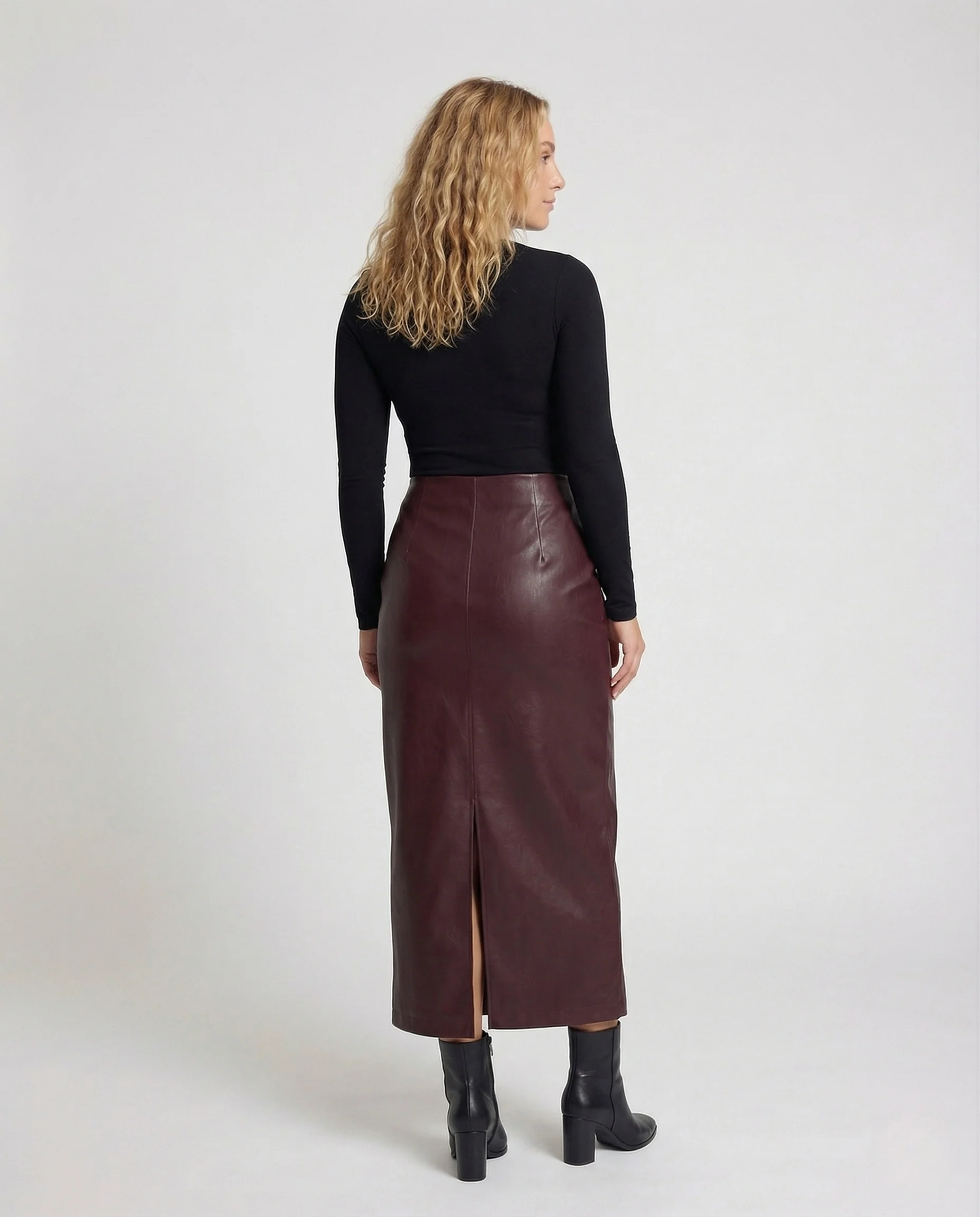 Damen Kunstleder Midirock A-Linie - Image 4