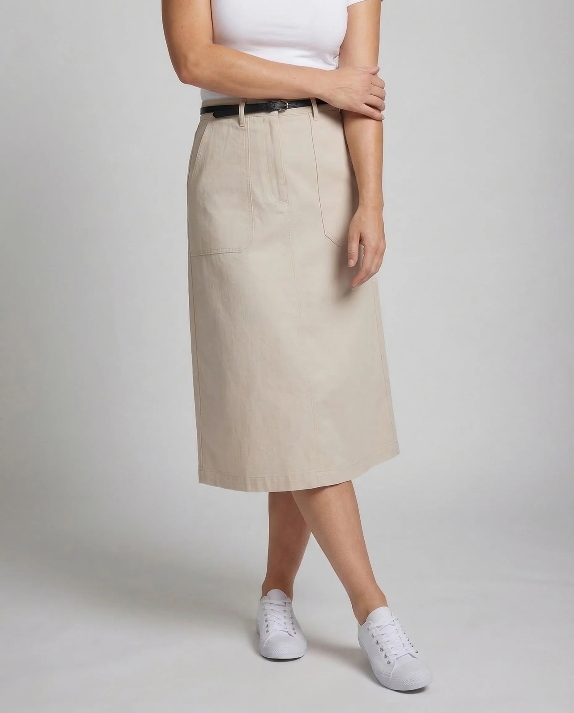 Damen Midirock High Waist Baumwollmix Gerade - Image 2